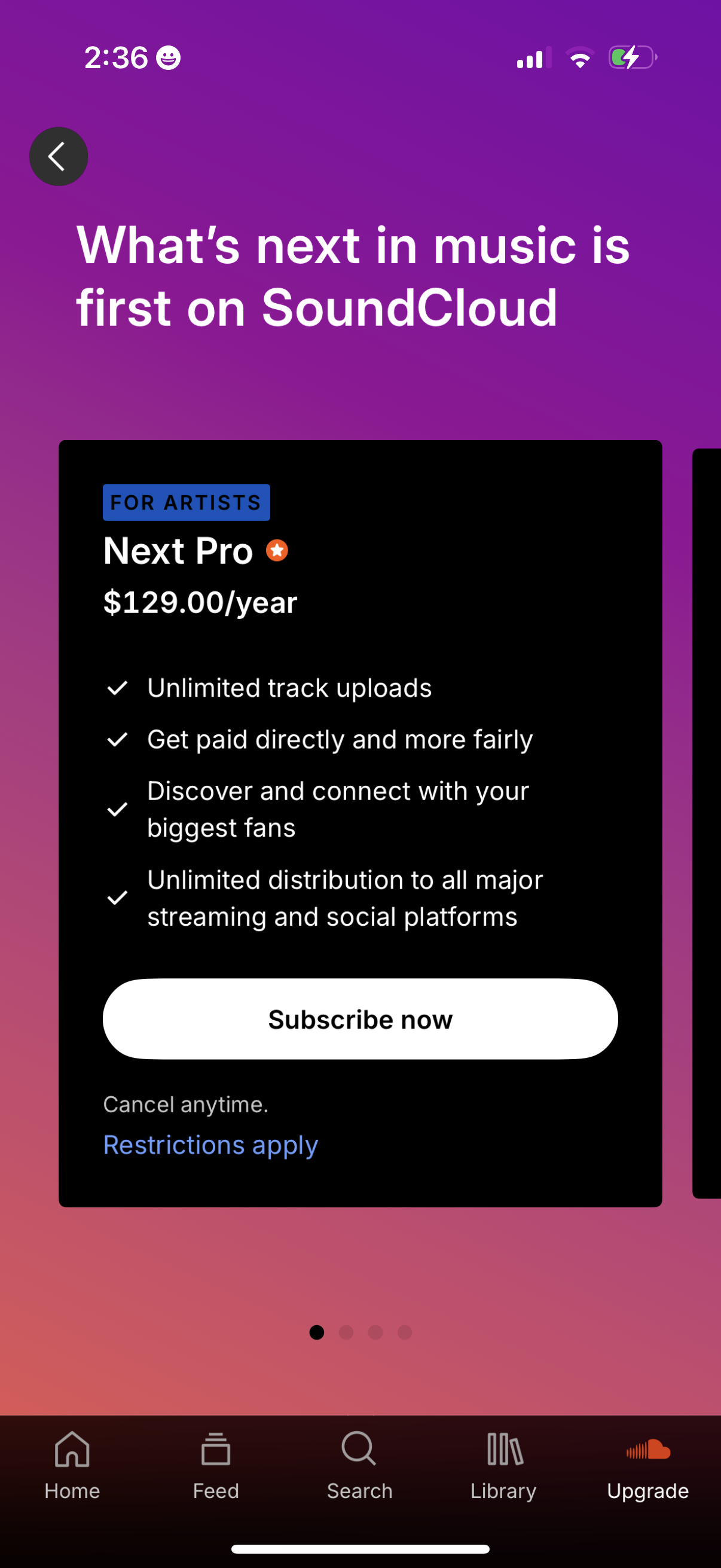 soundcloud paywall screenshot