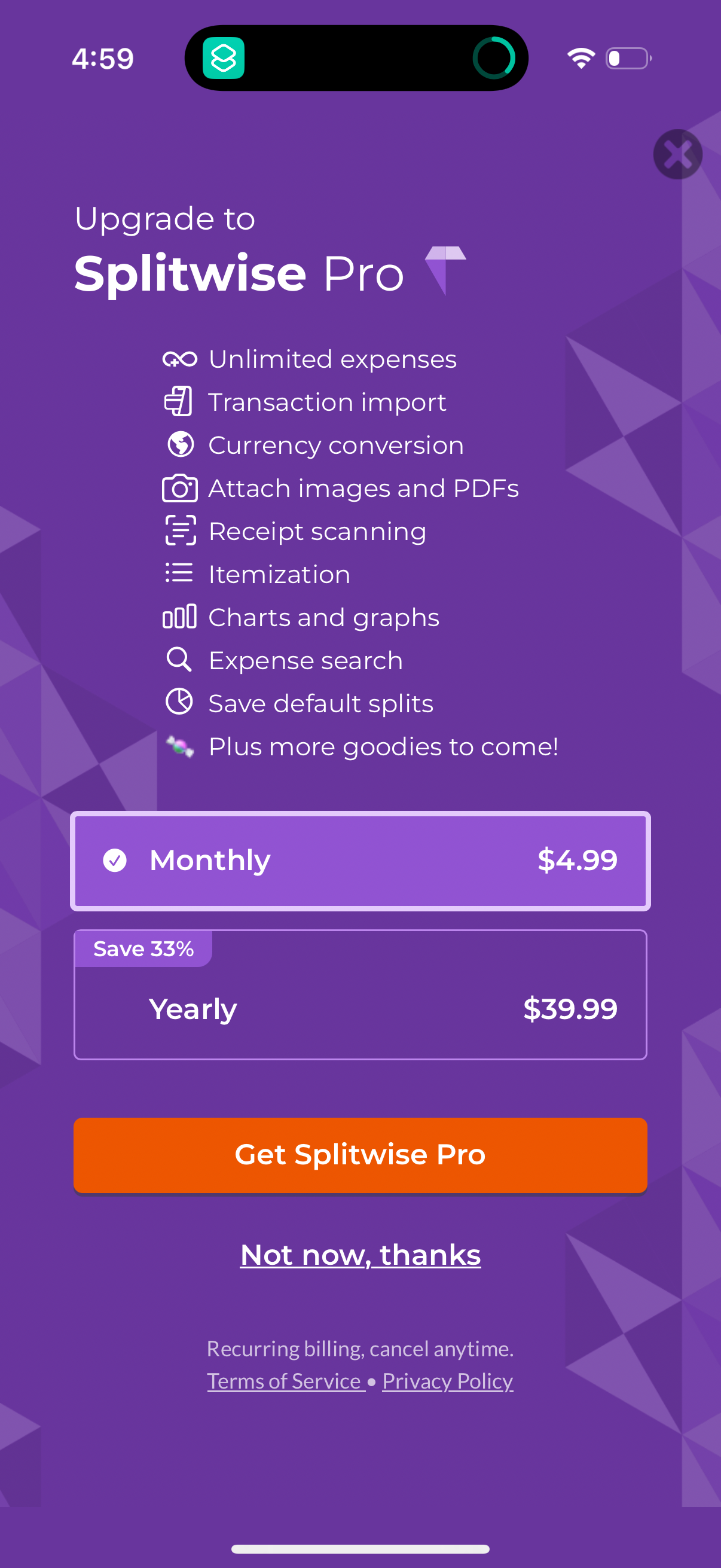 splitwise paywall screenshot