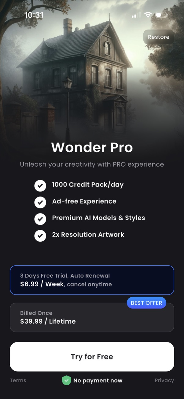 wonder paywall screenshot
