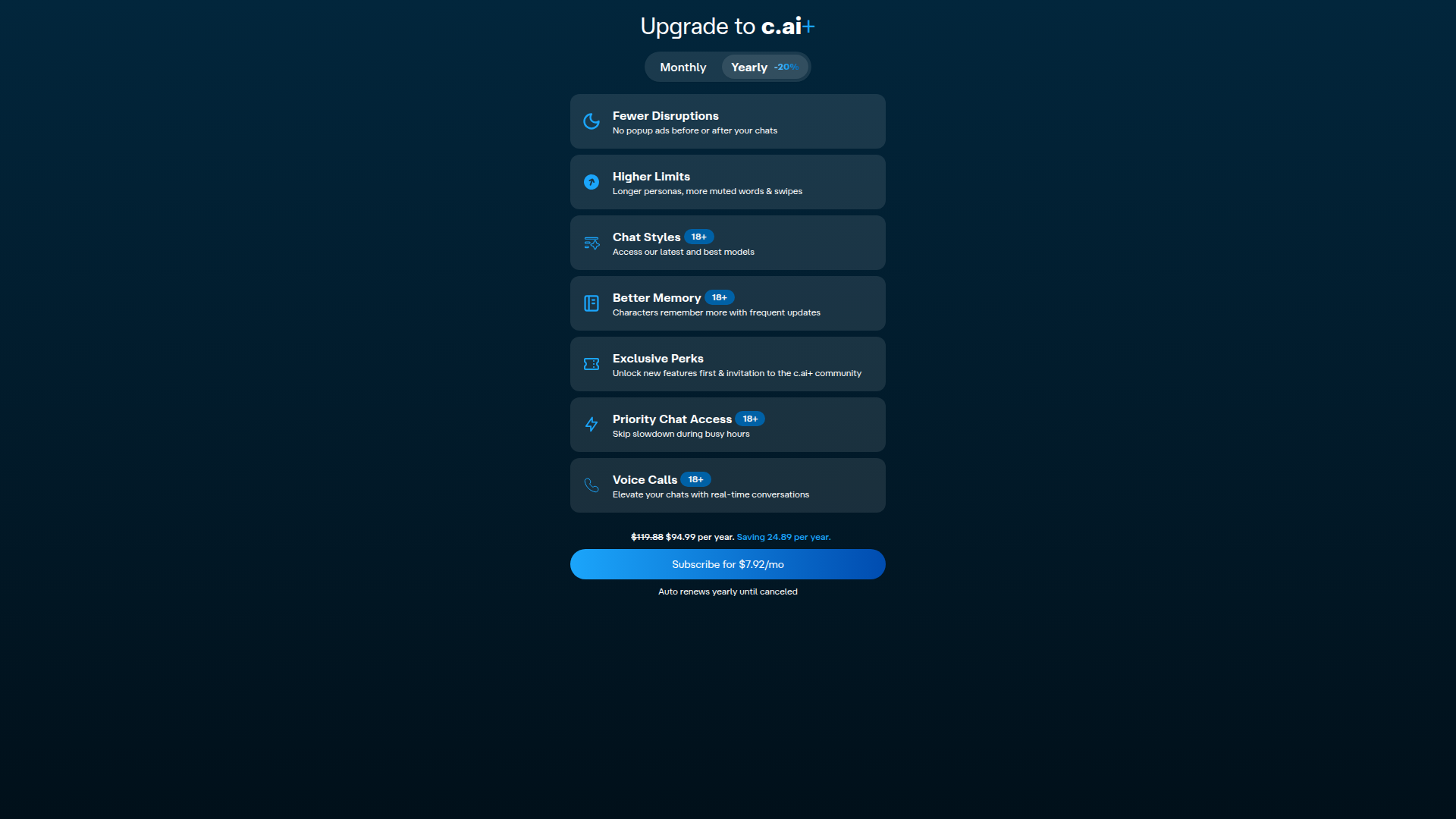 paywall pattern example from character_AI