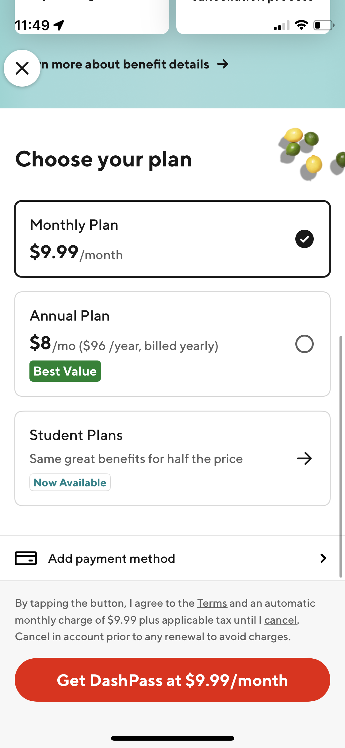 doordash pricing screenshot
