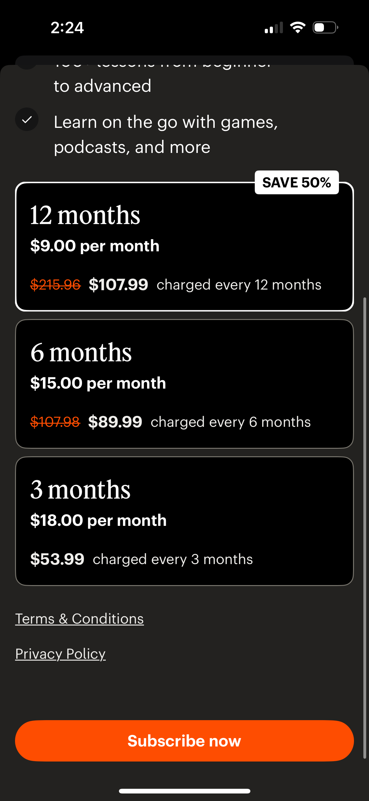 babbel pricing screenshot