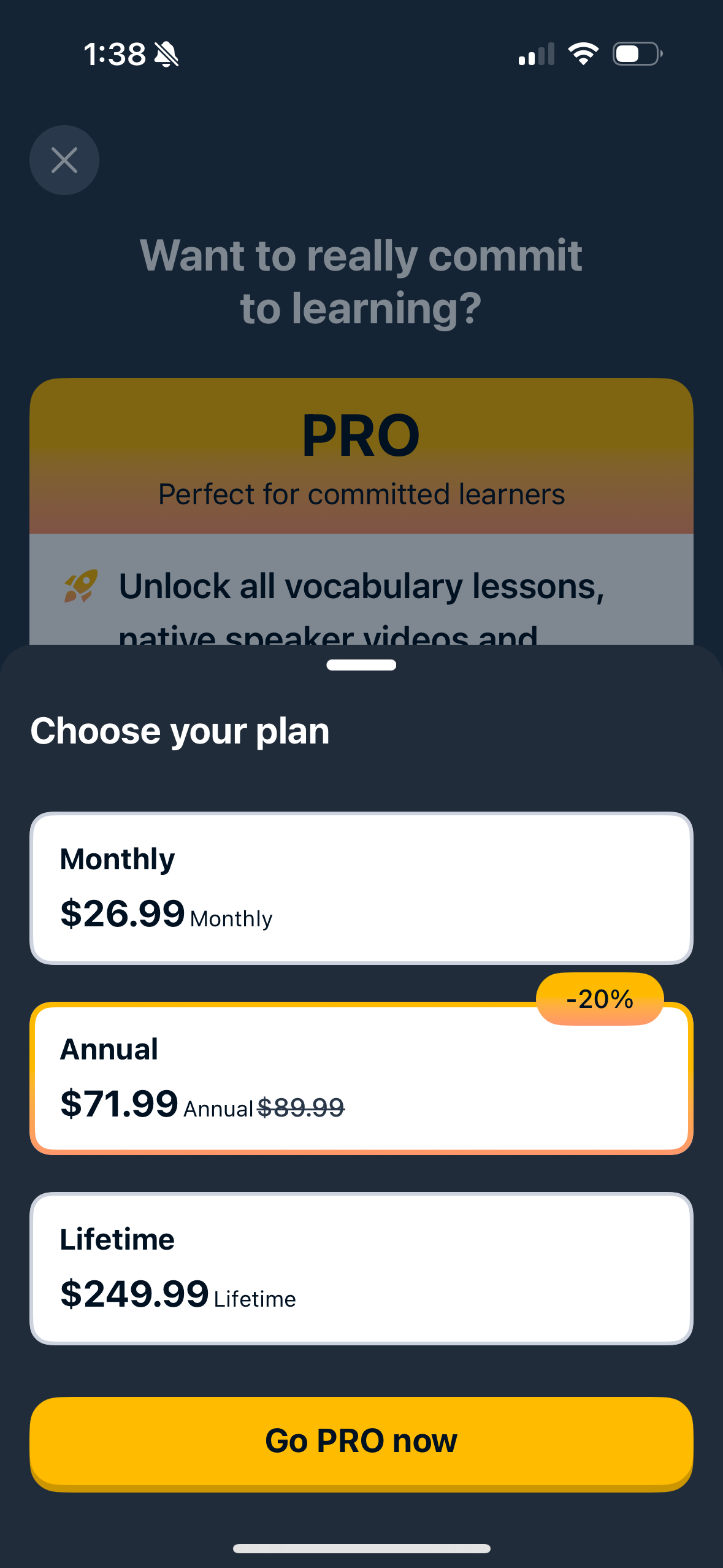 memrise pricing screenshot