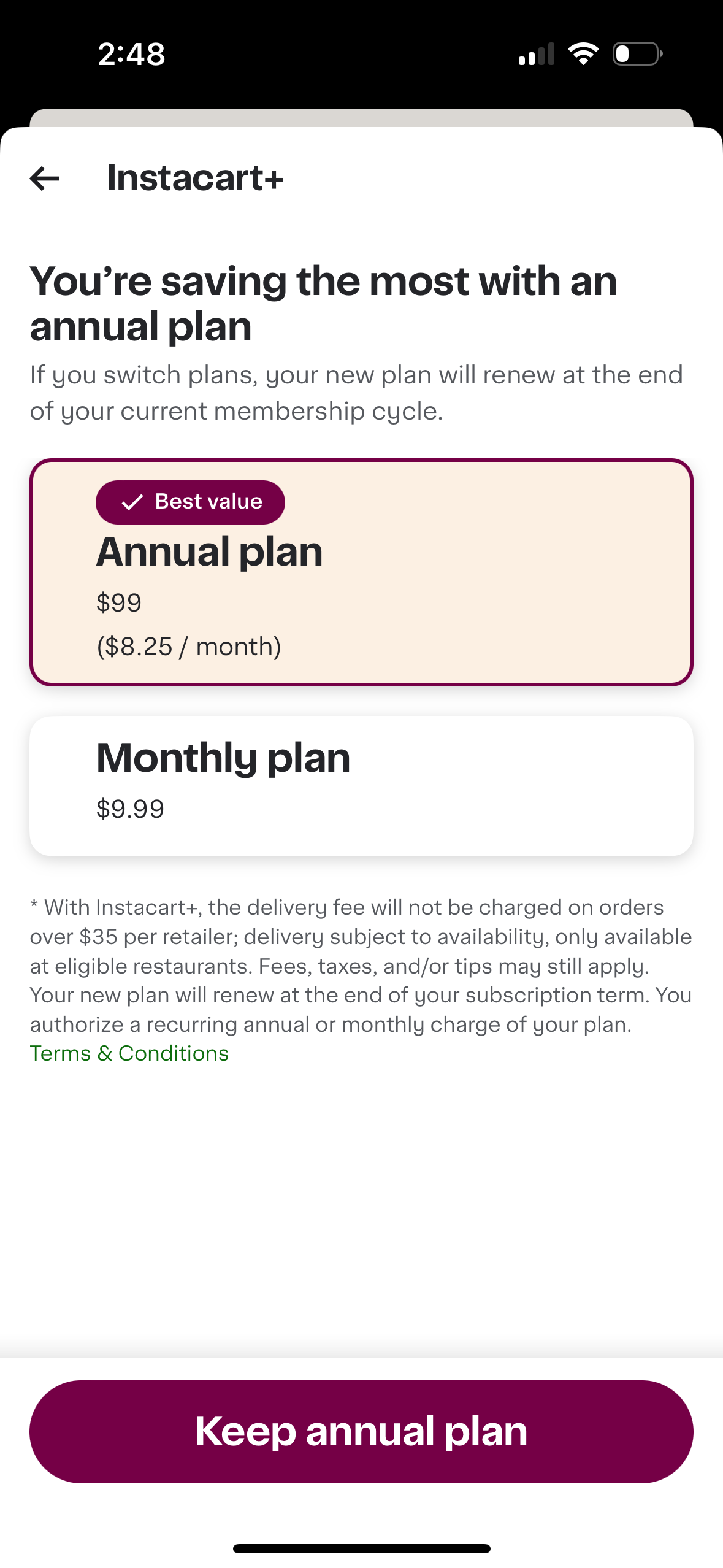 instacart pricing screenshot