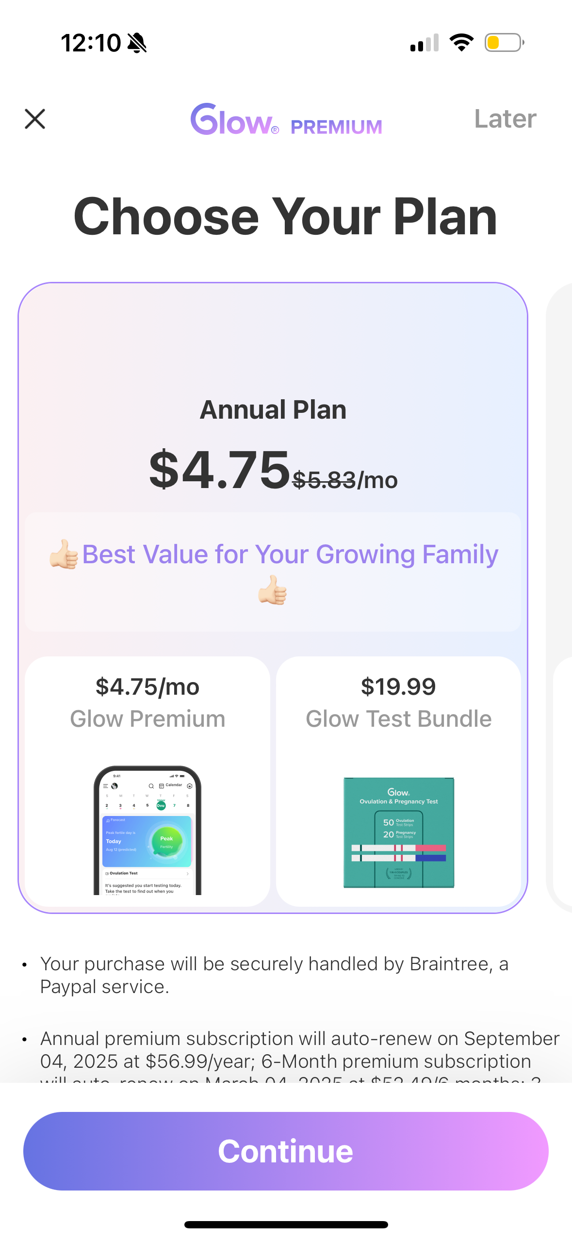 glow pricing screenshot