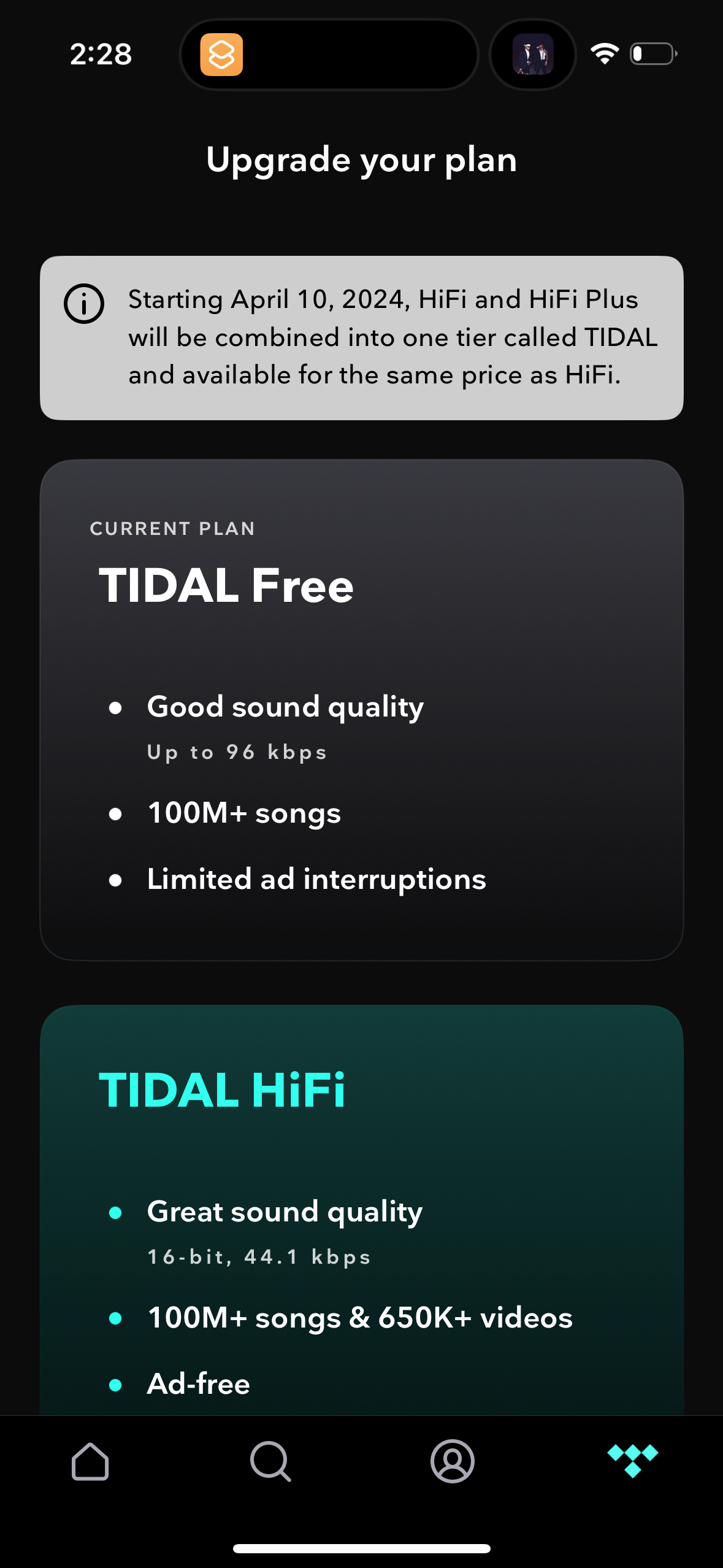 tidal pricing screenshot