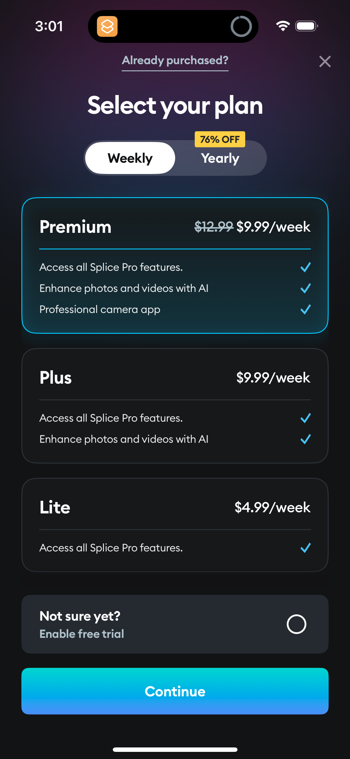 splice pricing screenshot