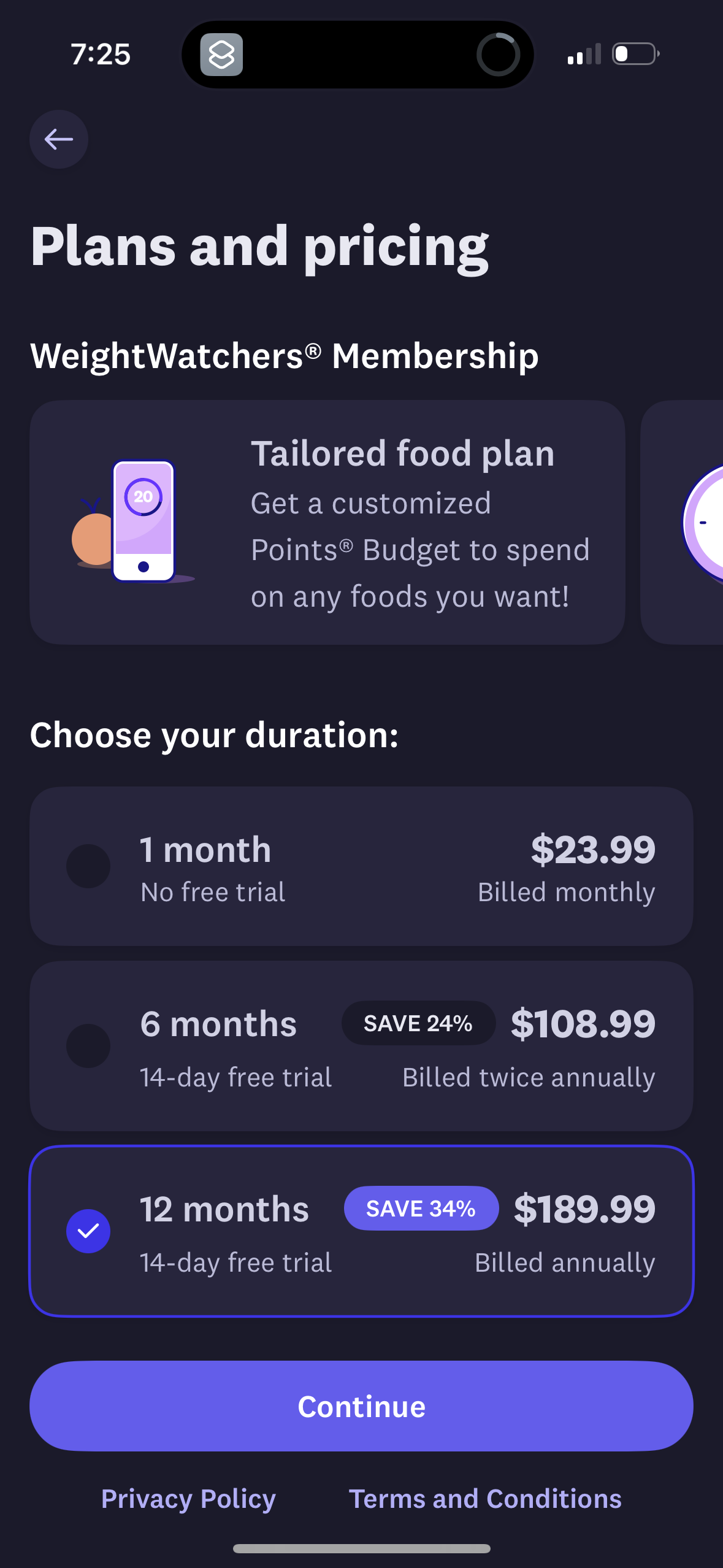 weight-watchers pricing screenshot