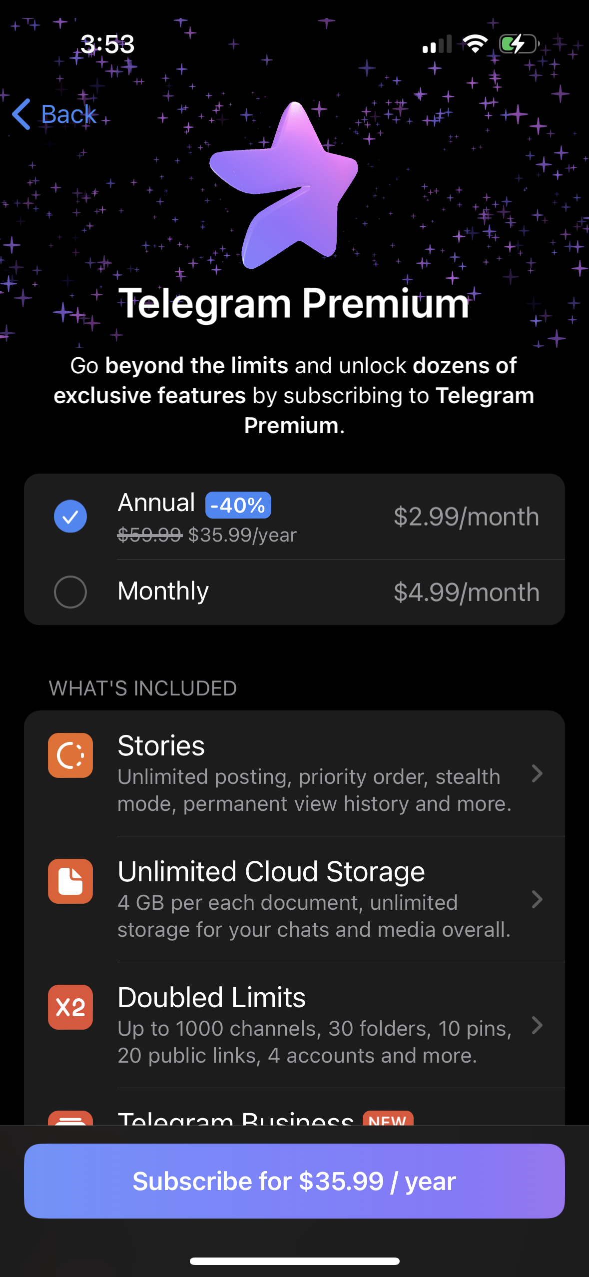 telegram pricing screenshot