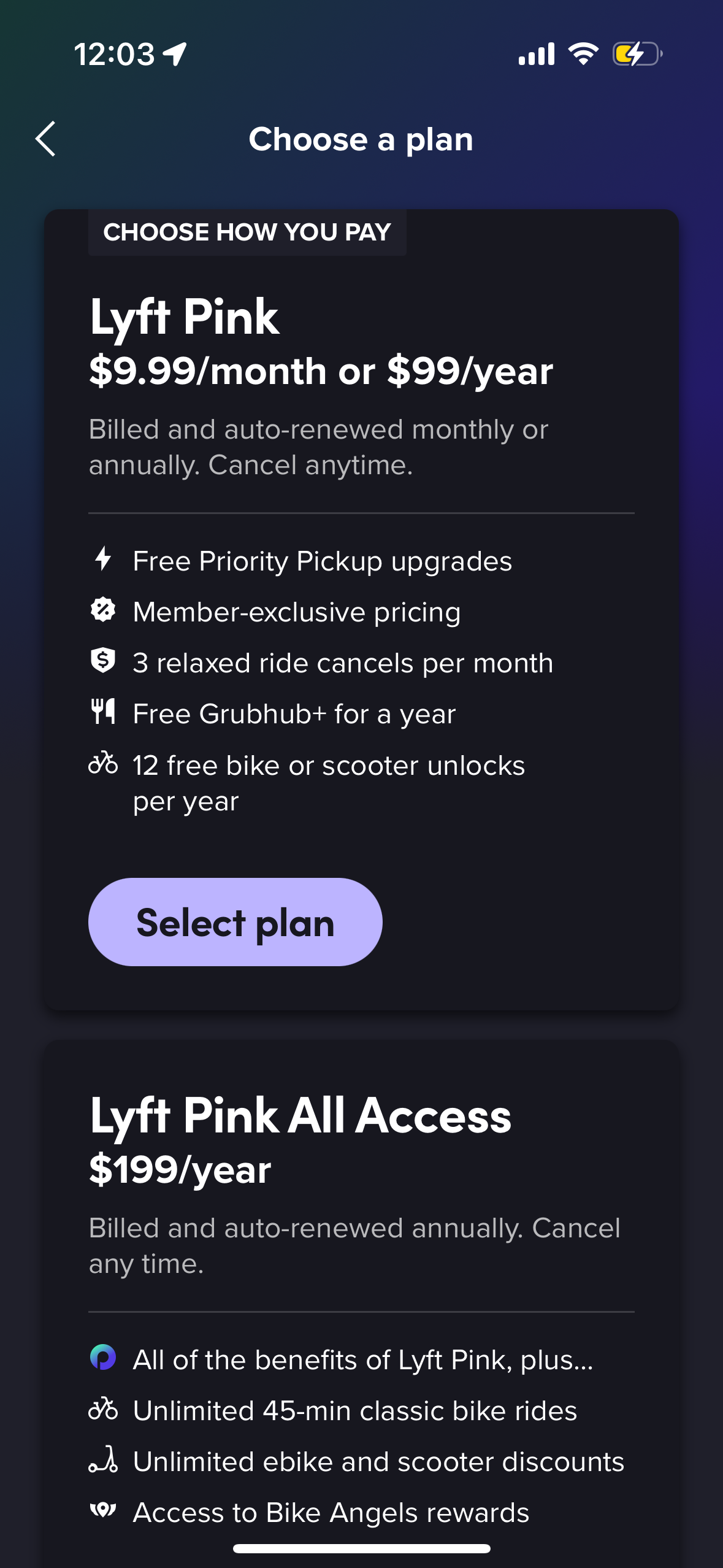lyft pricing screenshot