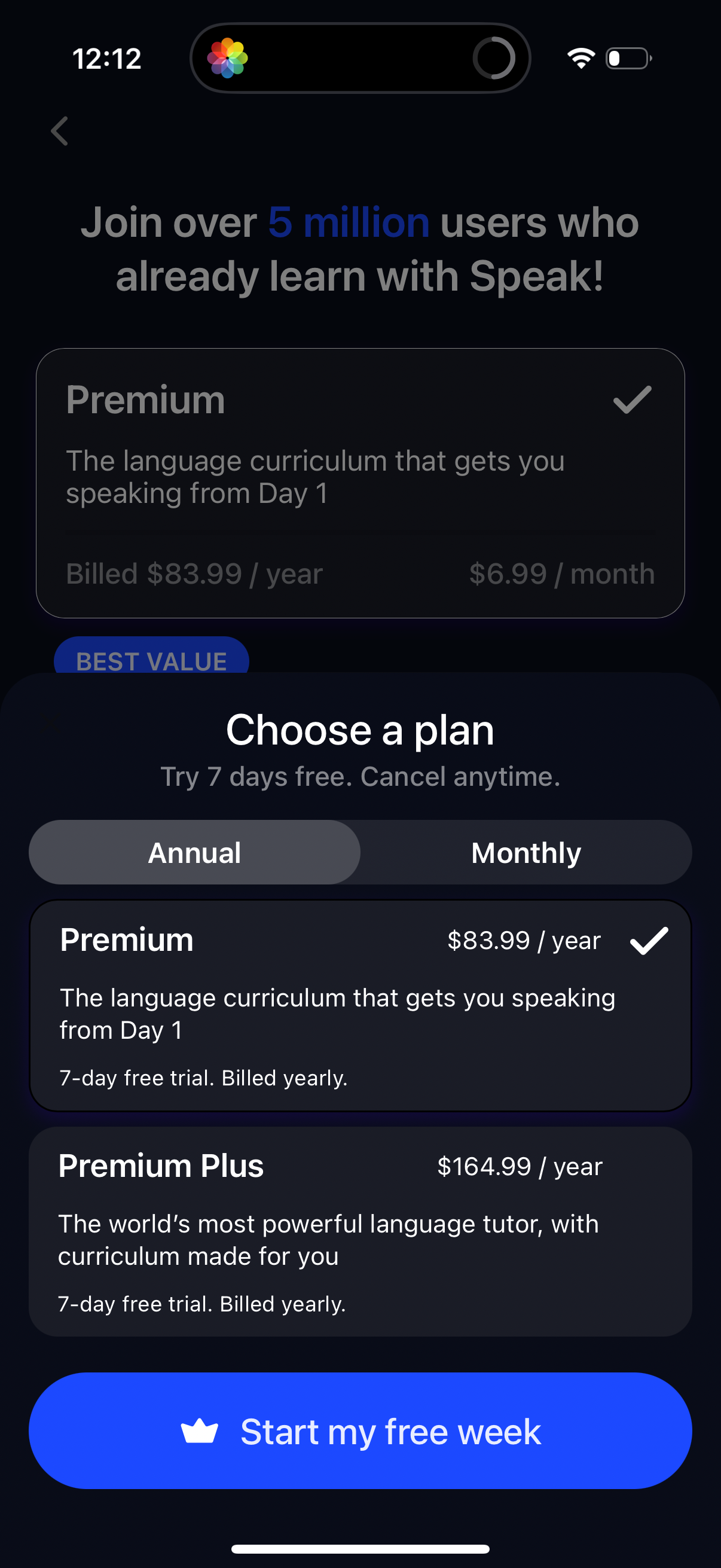 speak pricing screenshot