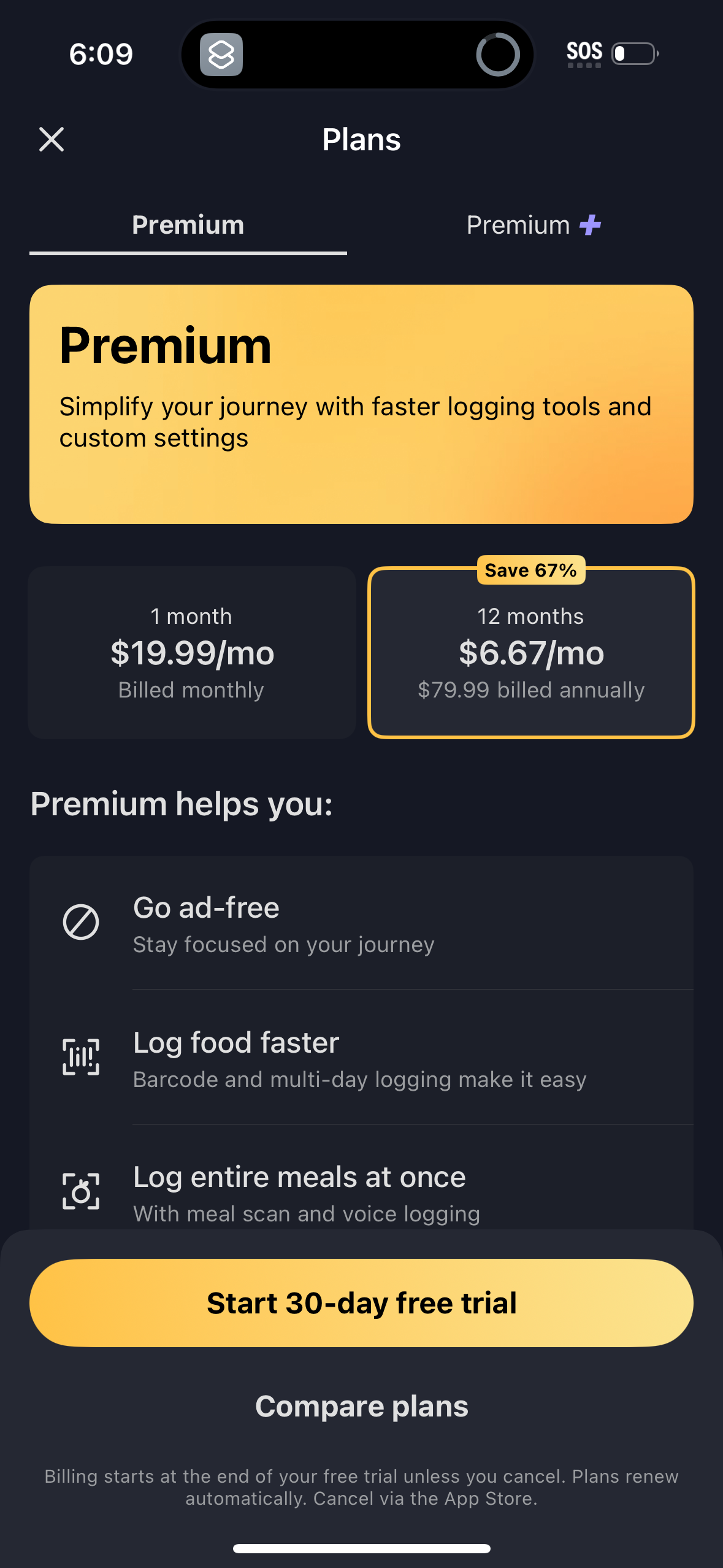myfitnesspal pricing screenshot
