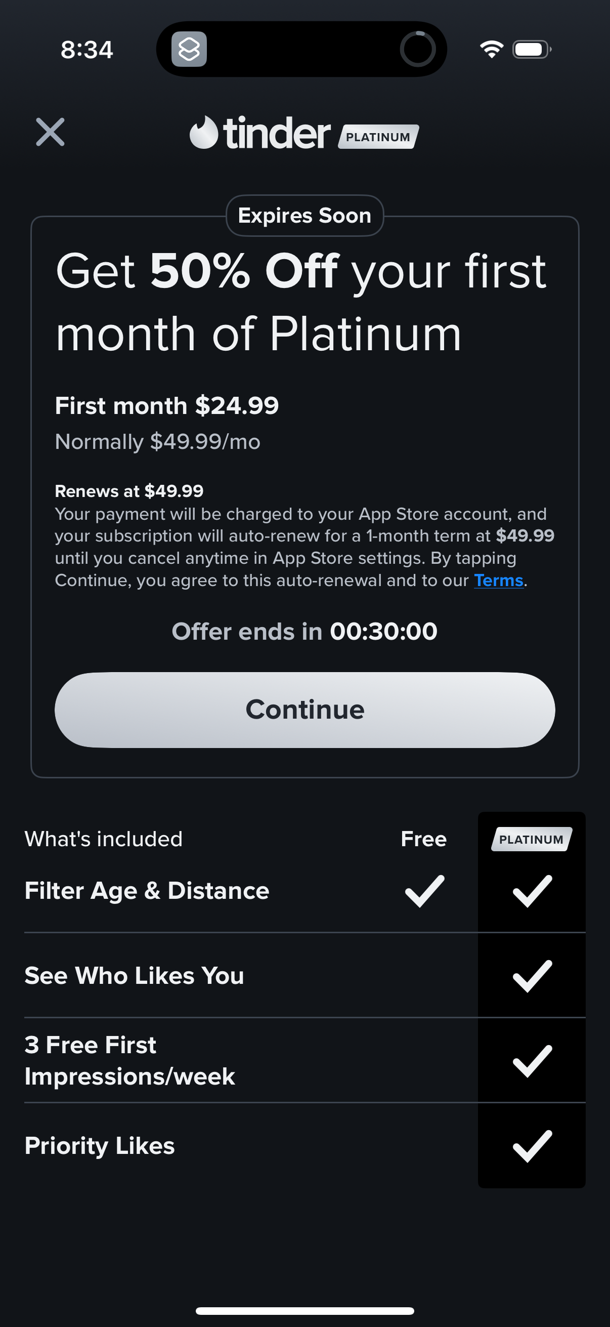 tinder pricing screenshot