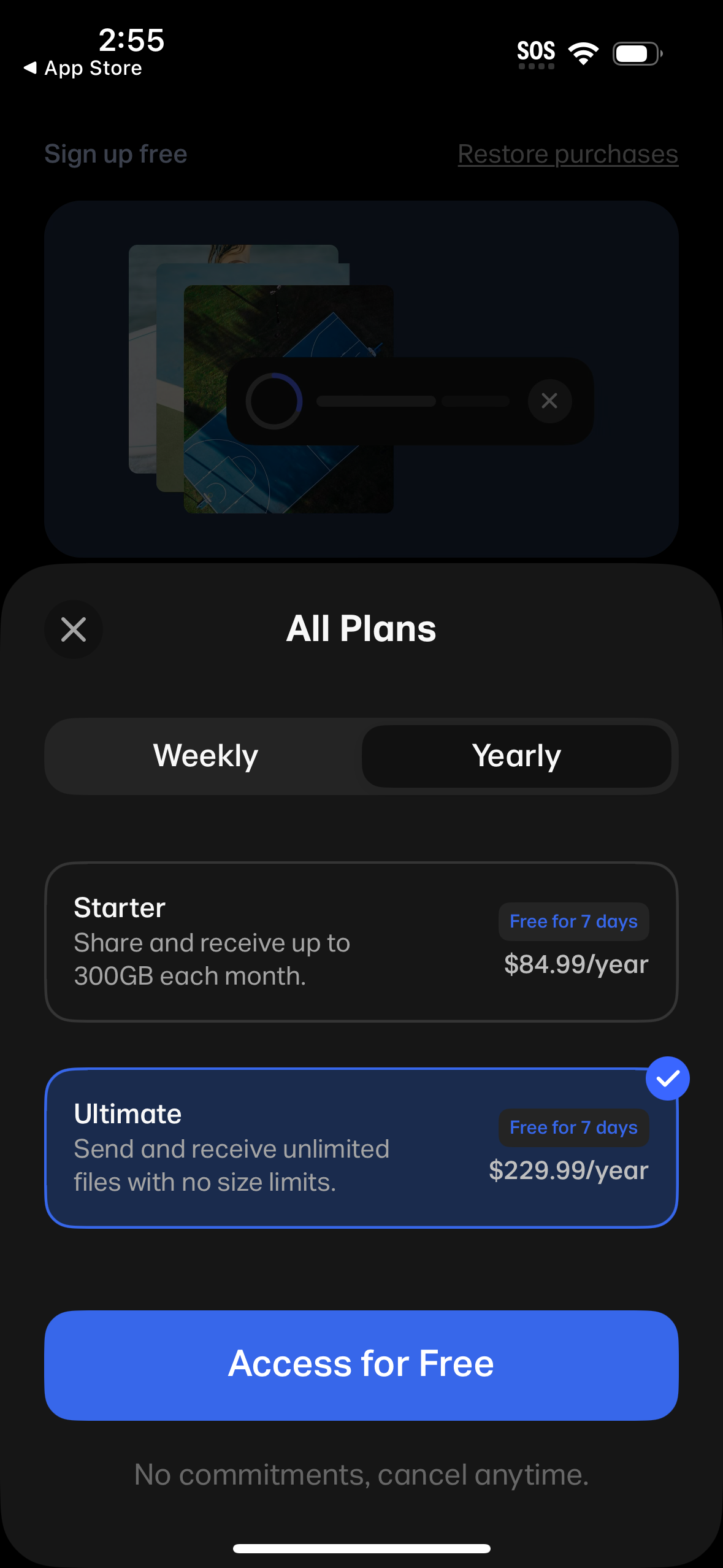 wetransfer pricing screenshot