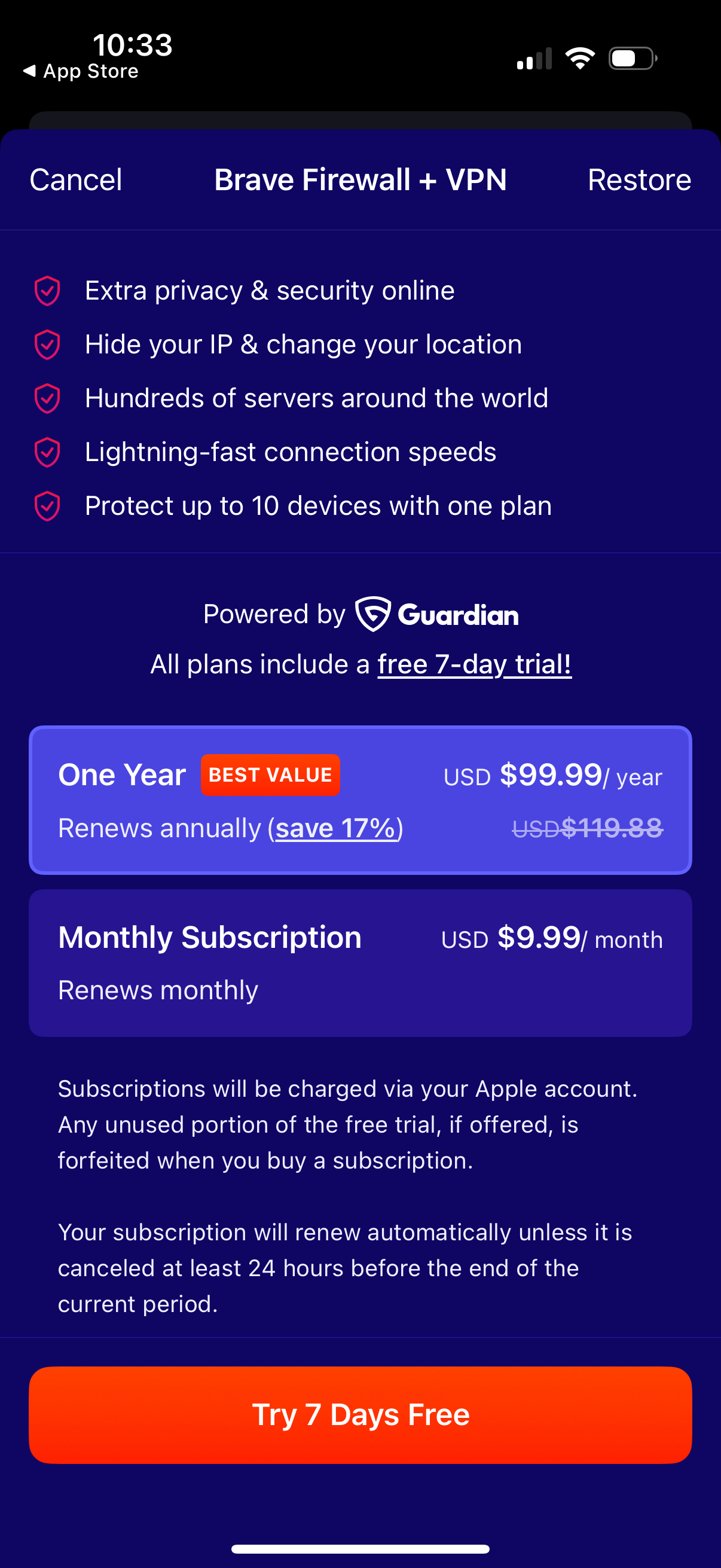 brave pricing screenshot