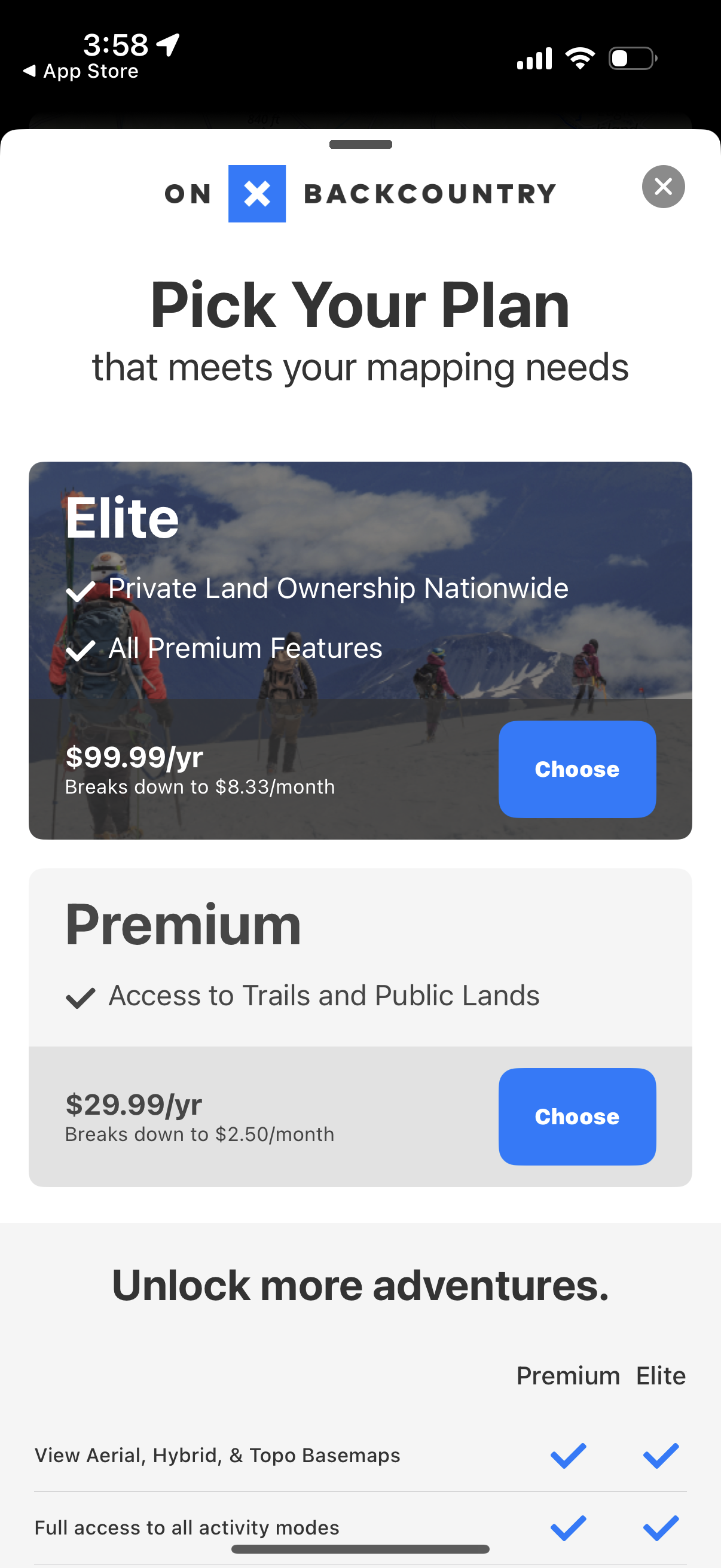 onx-backcountry pricing screenshot