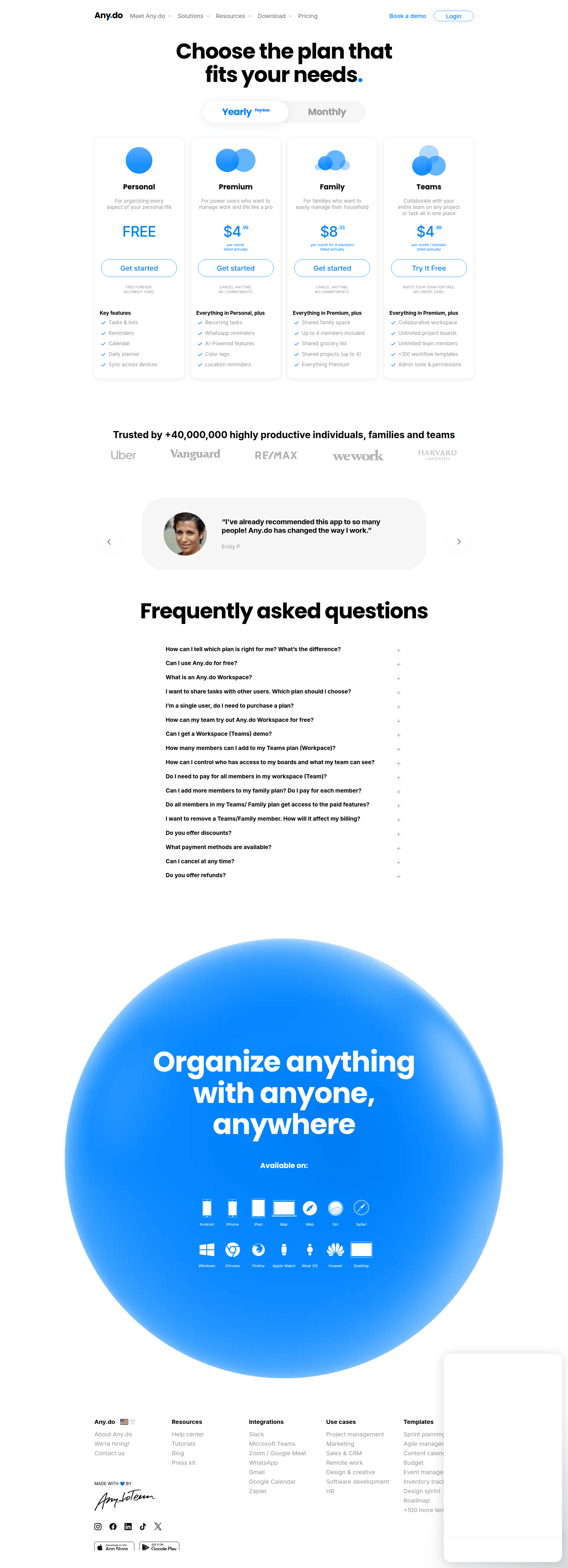 any-do pricing screenshot