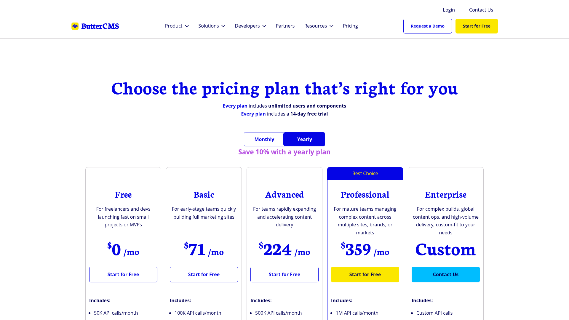 buttercms pricing screenshot