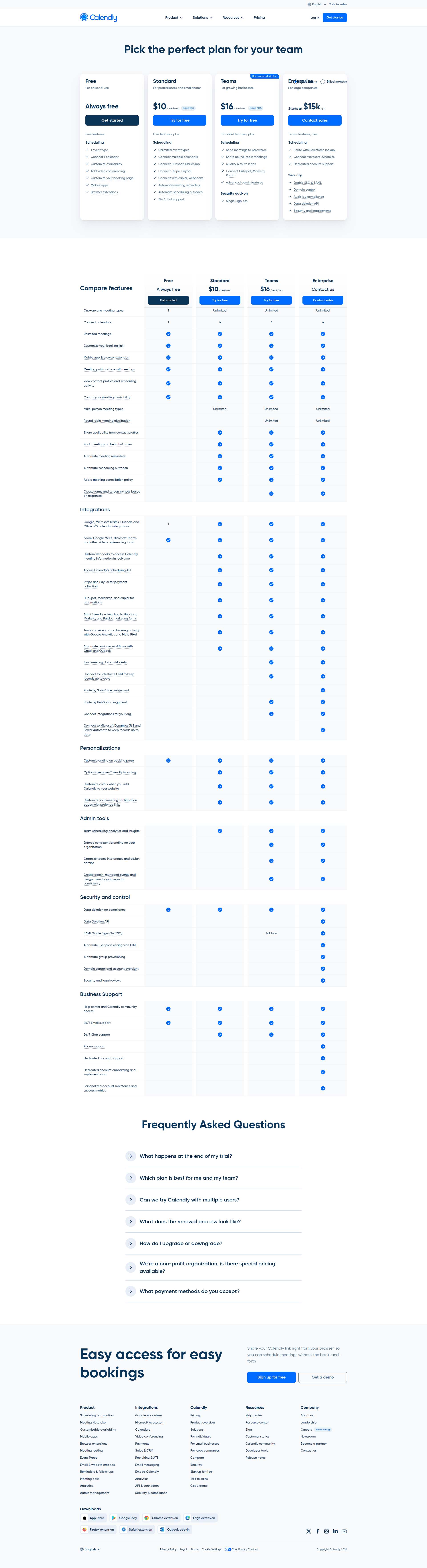 calendly pricing screenshot