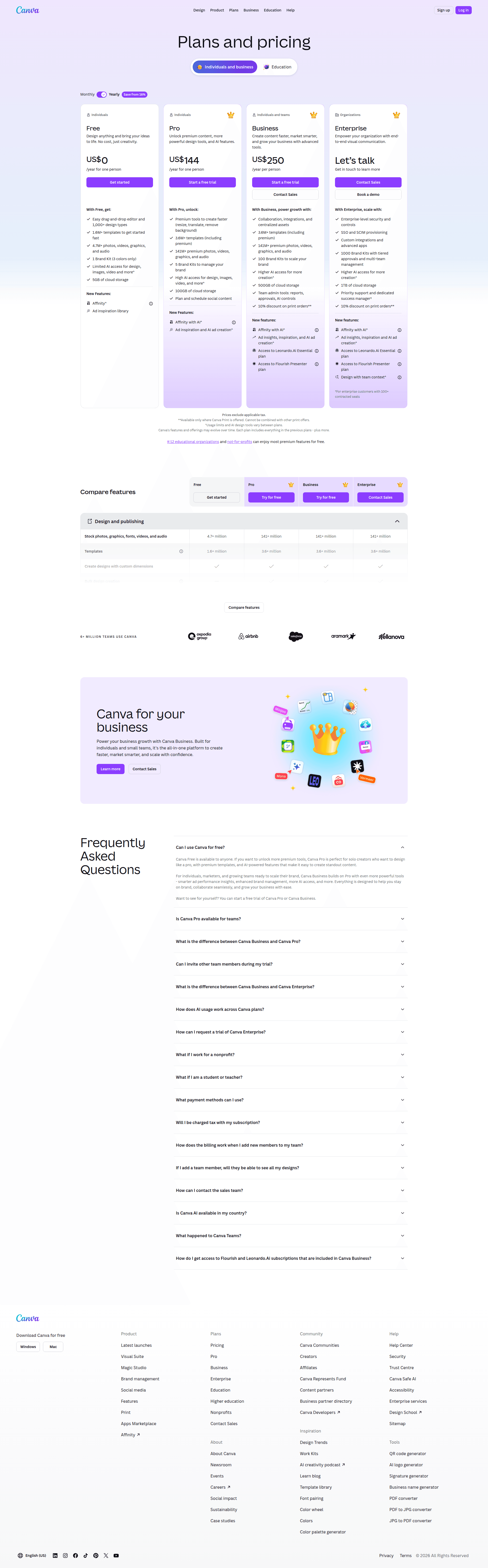 canva pricing screenshot