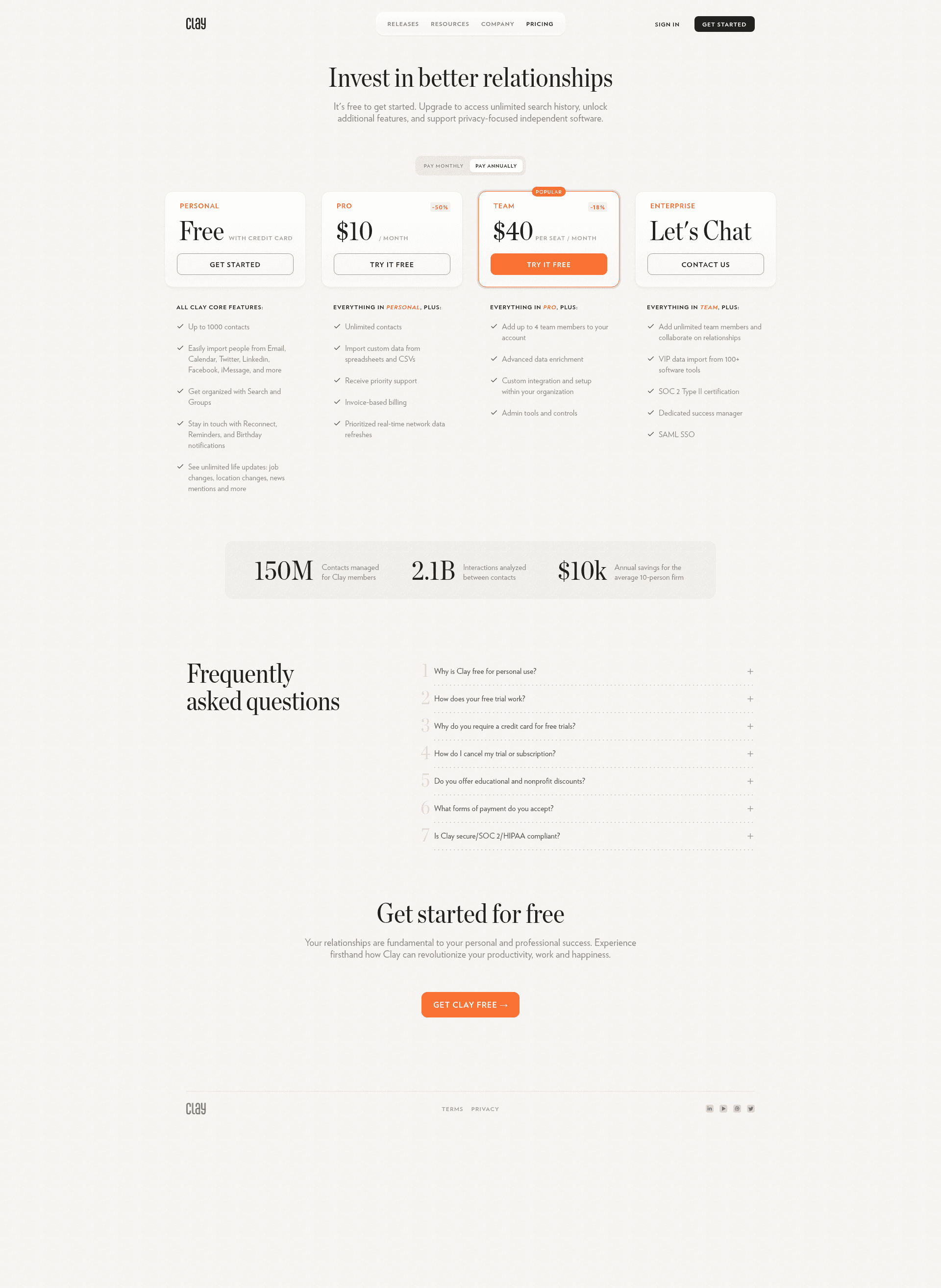 clay pricing screenshot