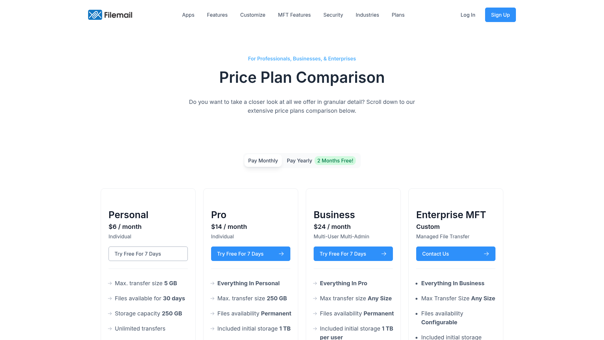 filemail pricing screenshot