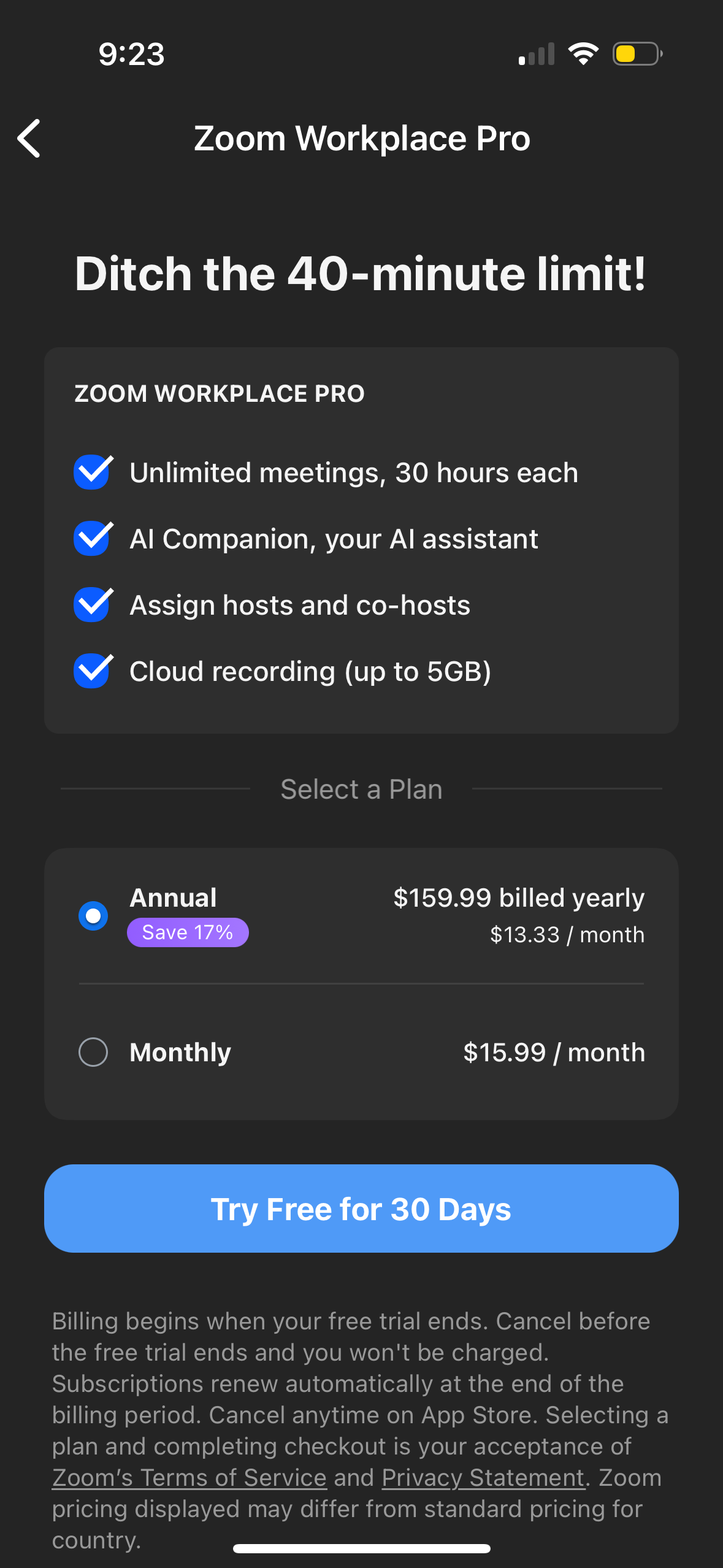 zoom pricing screenshot