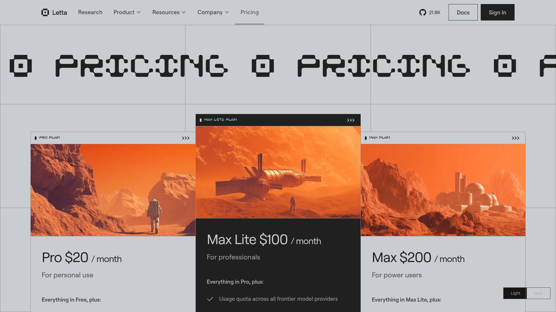 letta pricing screenshot