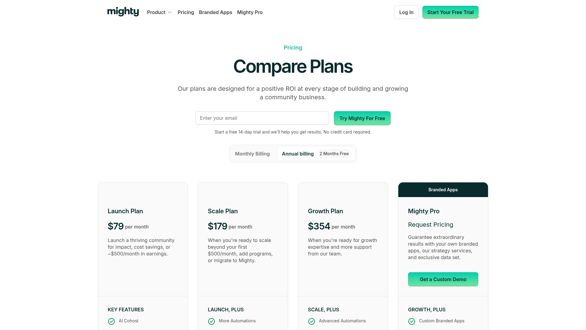 mighty-networks pricing screenshot