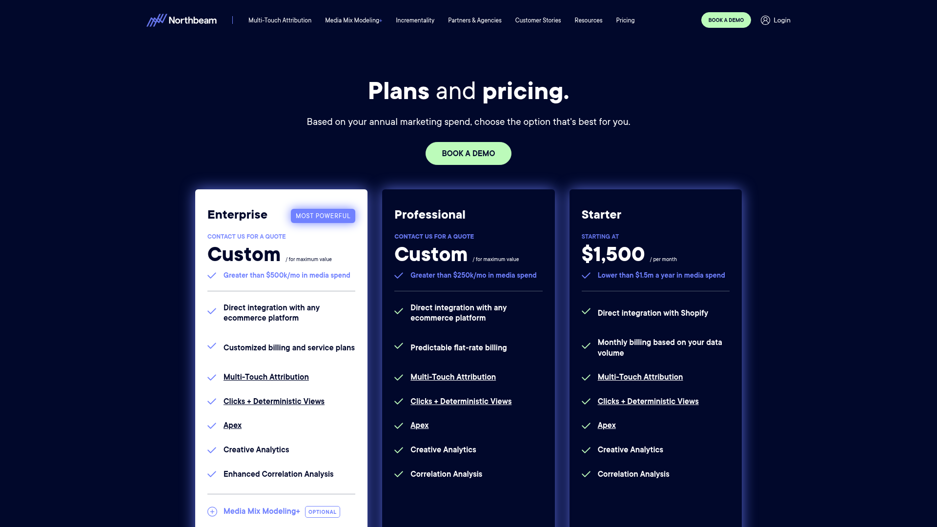 northbeam pricing screenshot