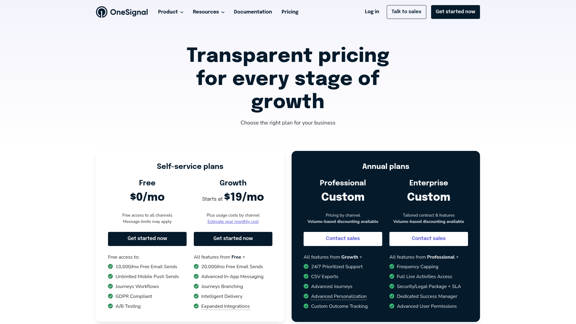 onesignal pricing screenshot