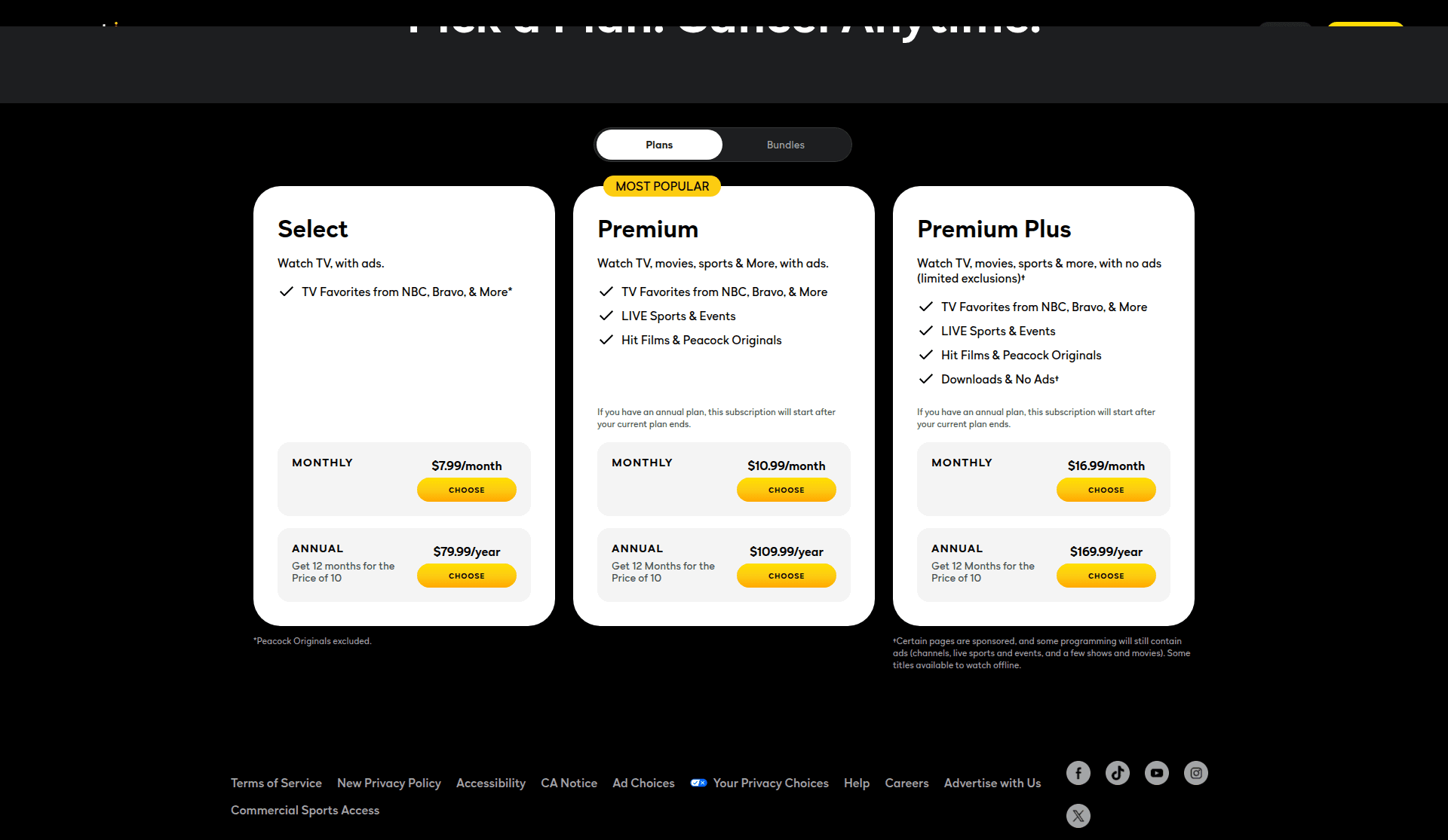 peacock pricing screenshot