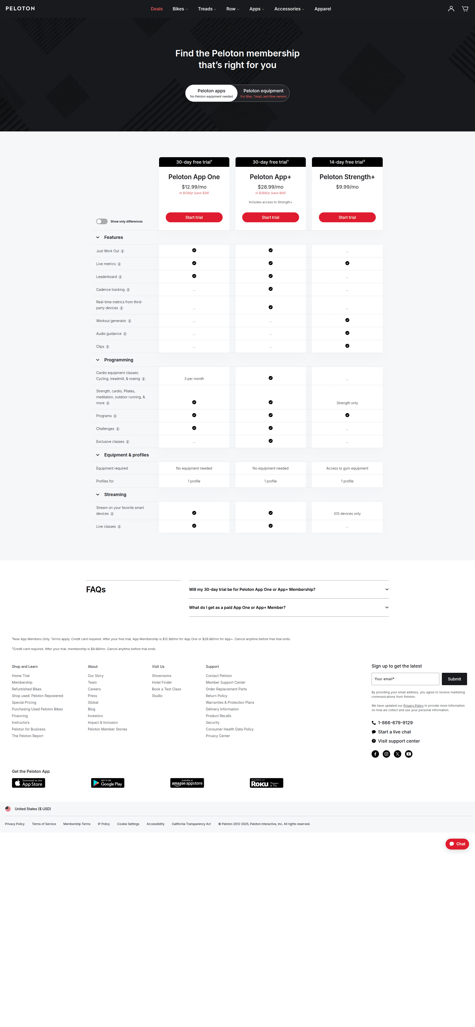 peloton pricing screenshot