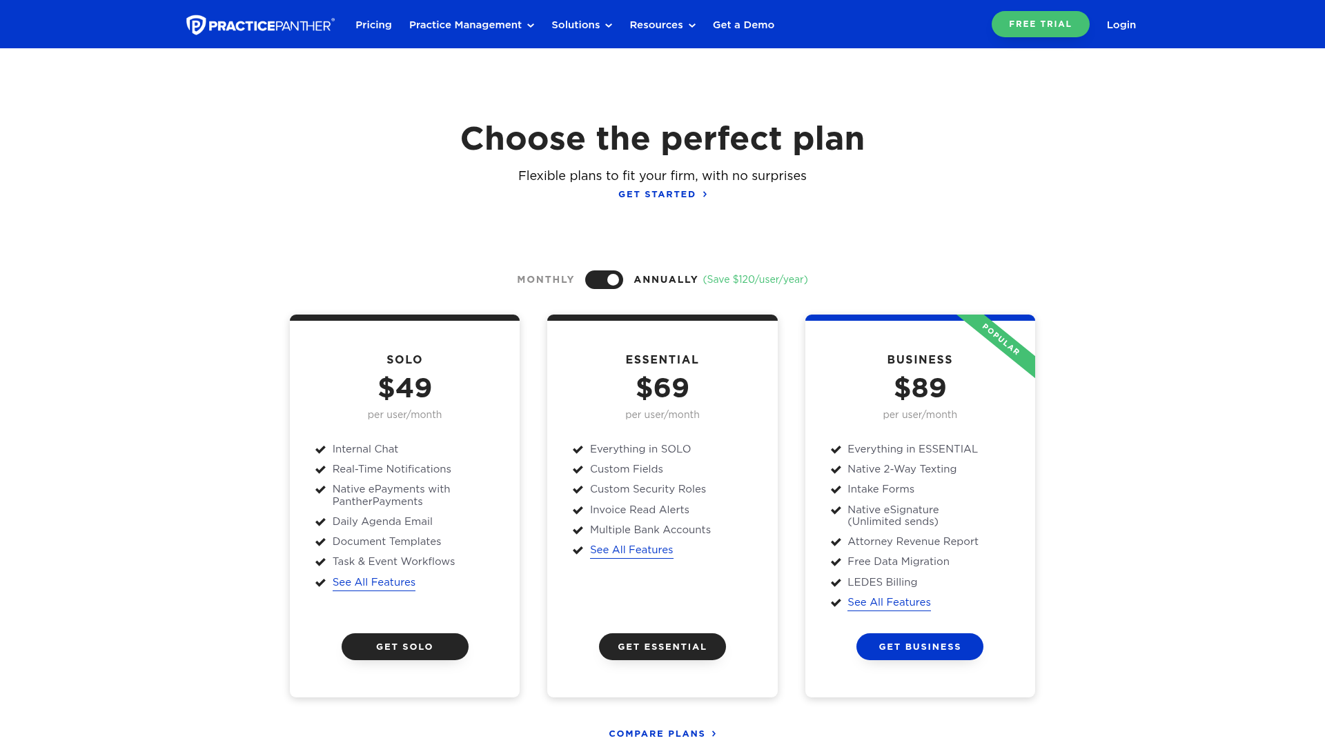 practicepanther pricing screenshot