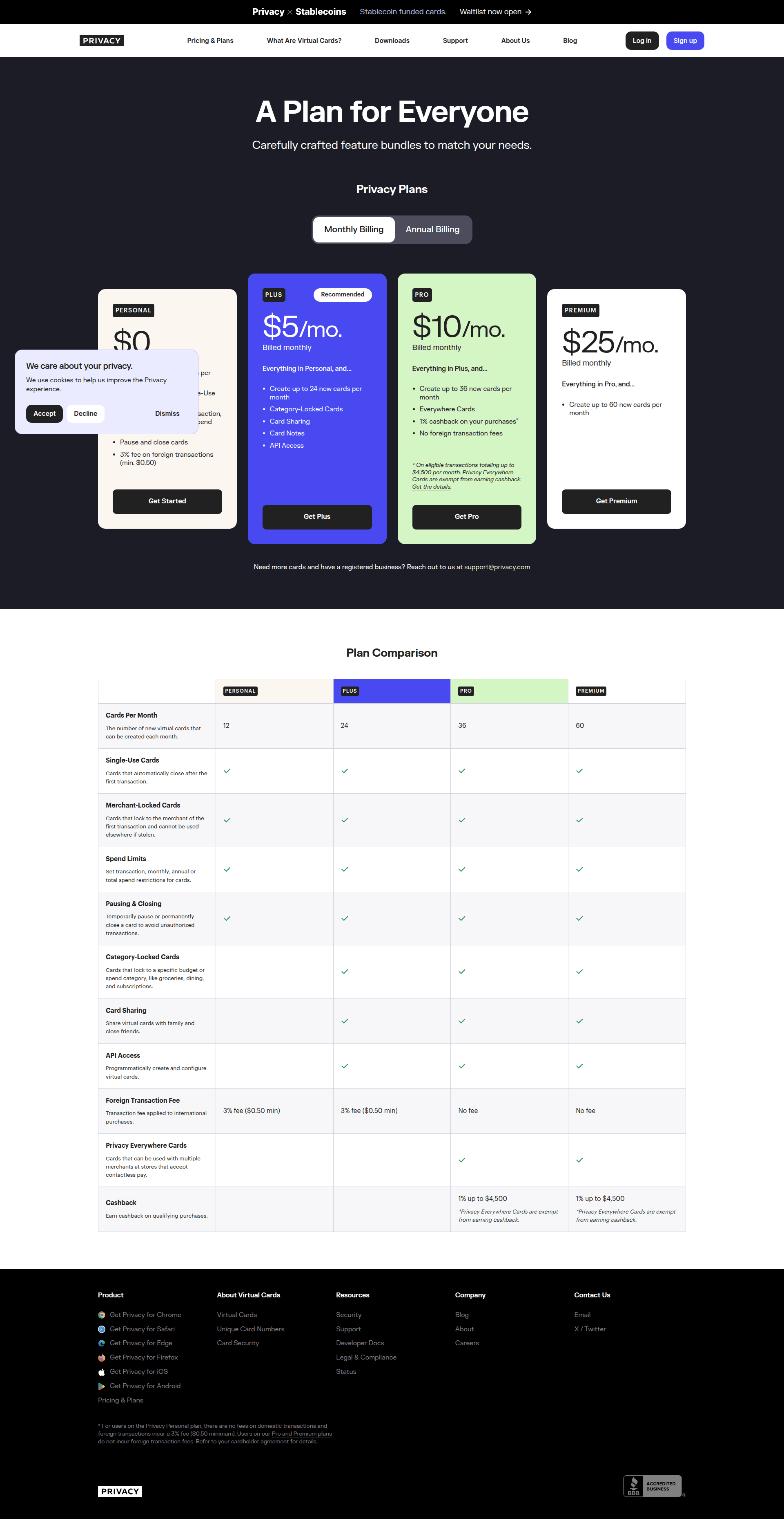 privacy pricing screenshot