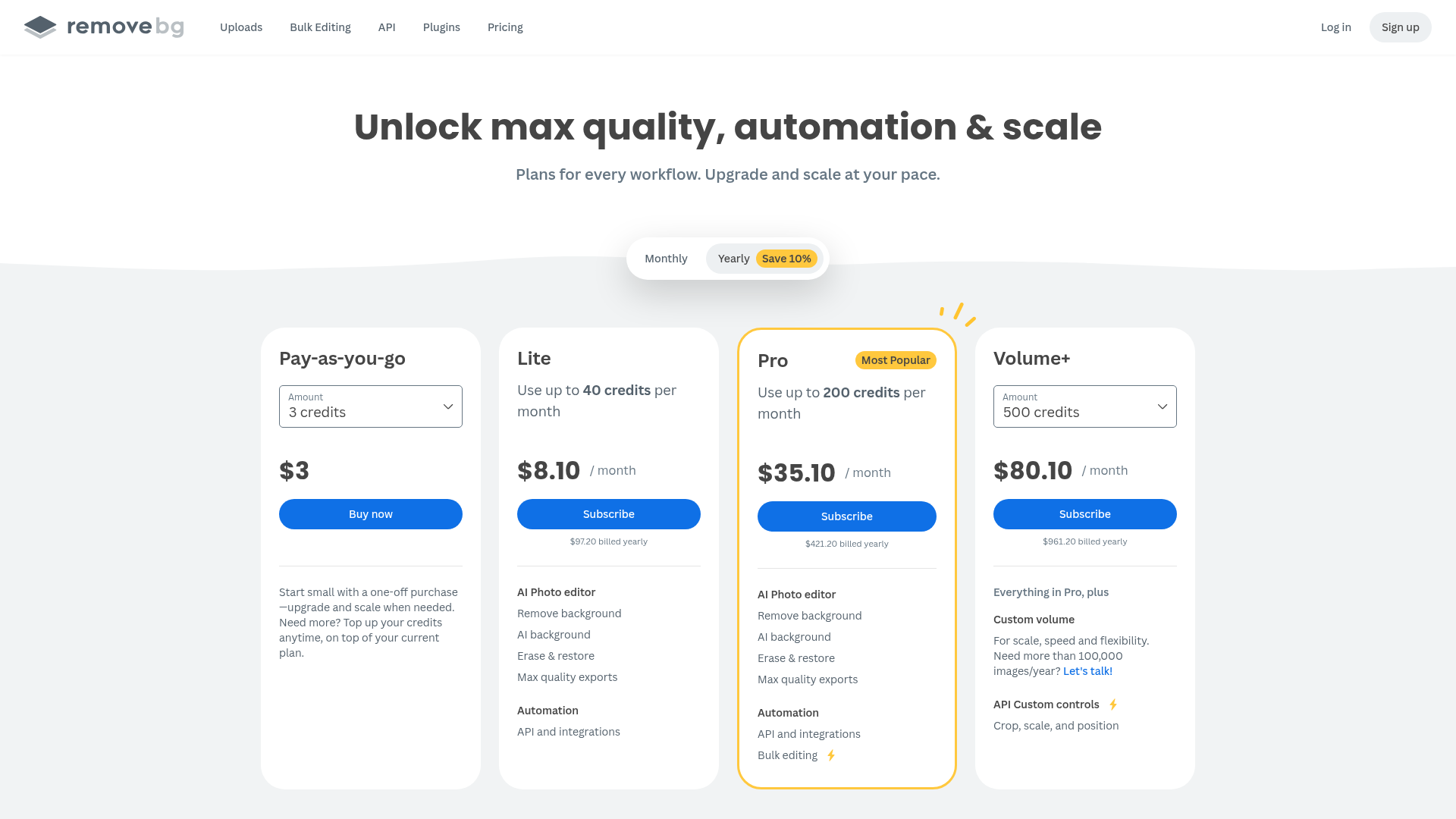 remove-bg pricing screenshot