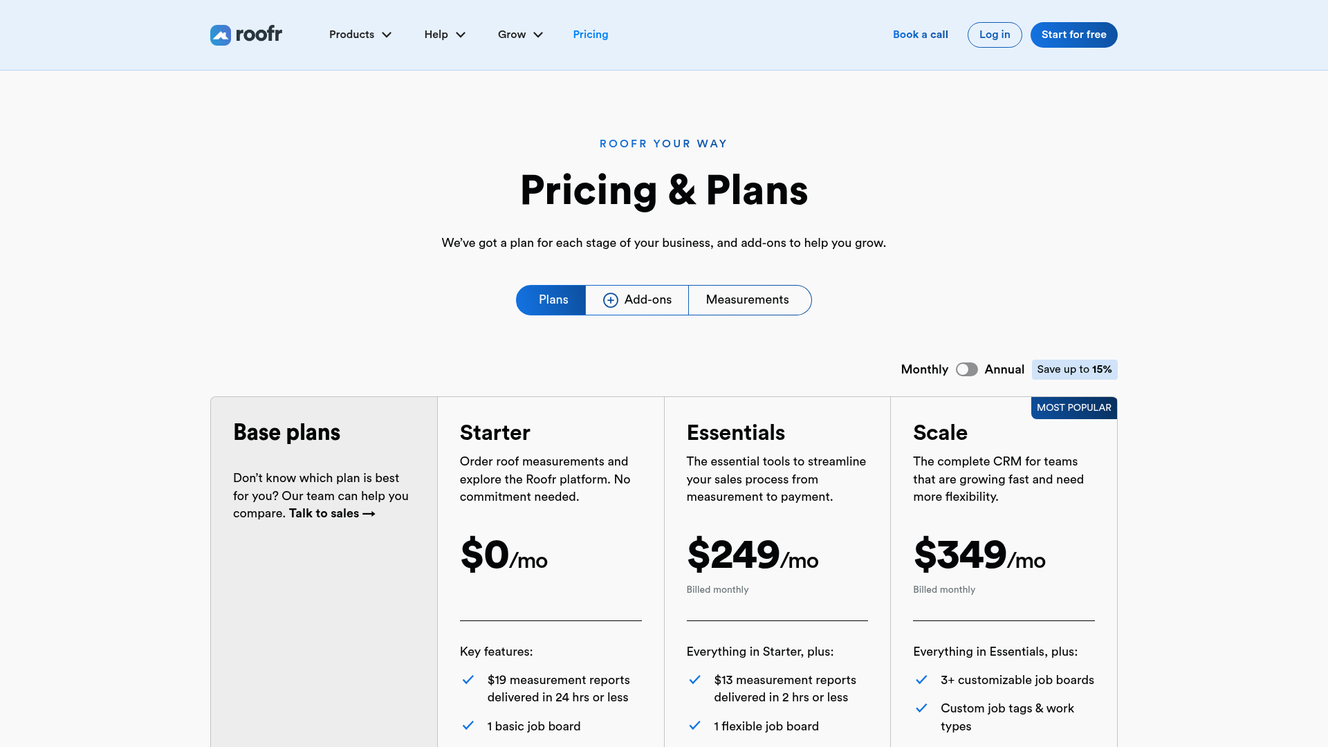 roofr pricing screenshot
