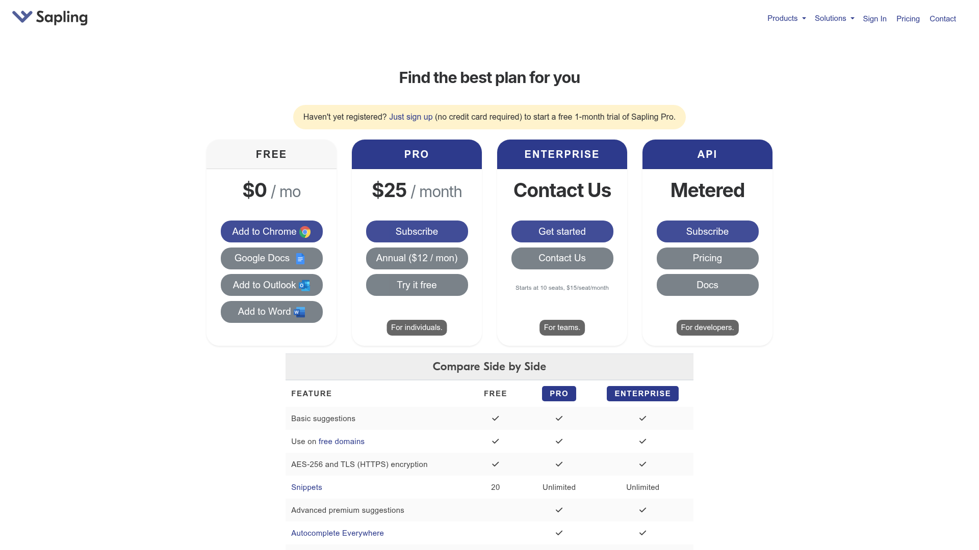 sapling-ai pricing screenshot