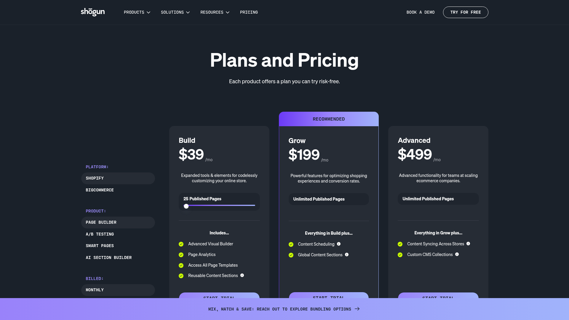 shogun pricing screenshot