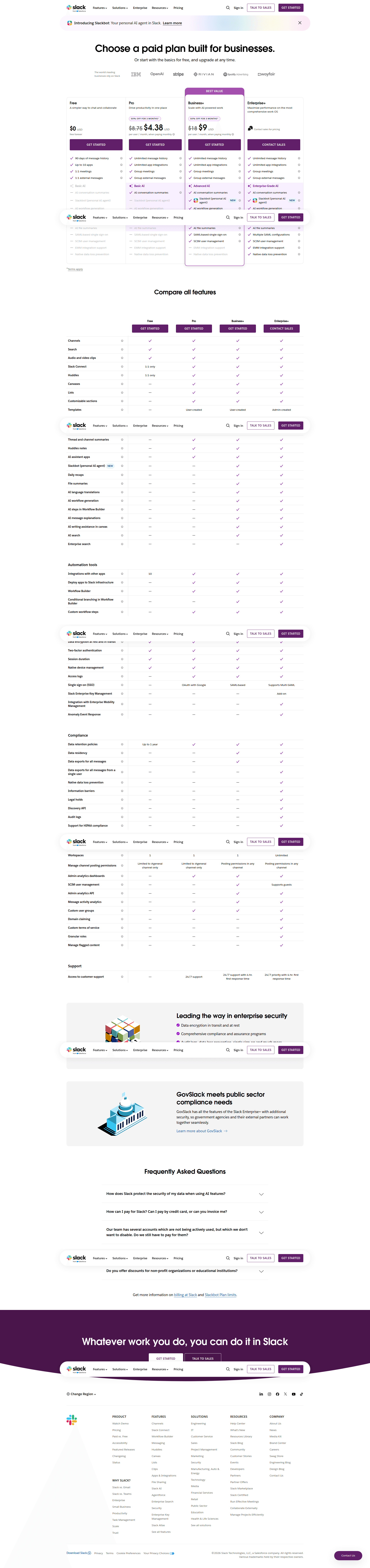 slack pricing screenshot