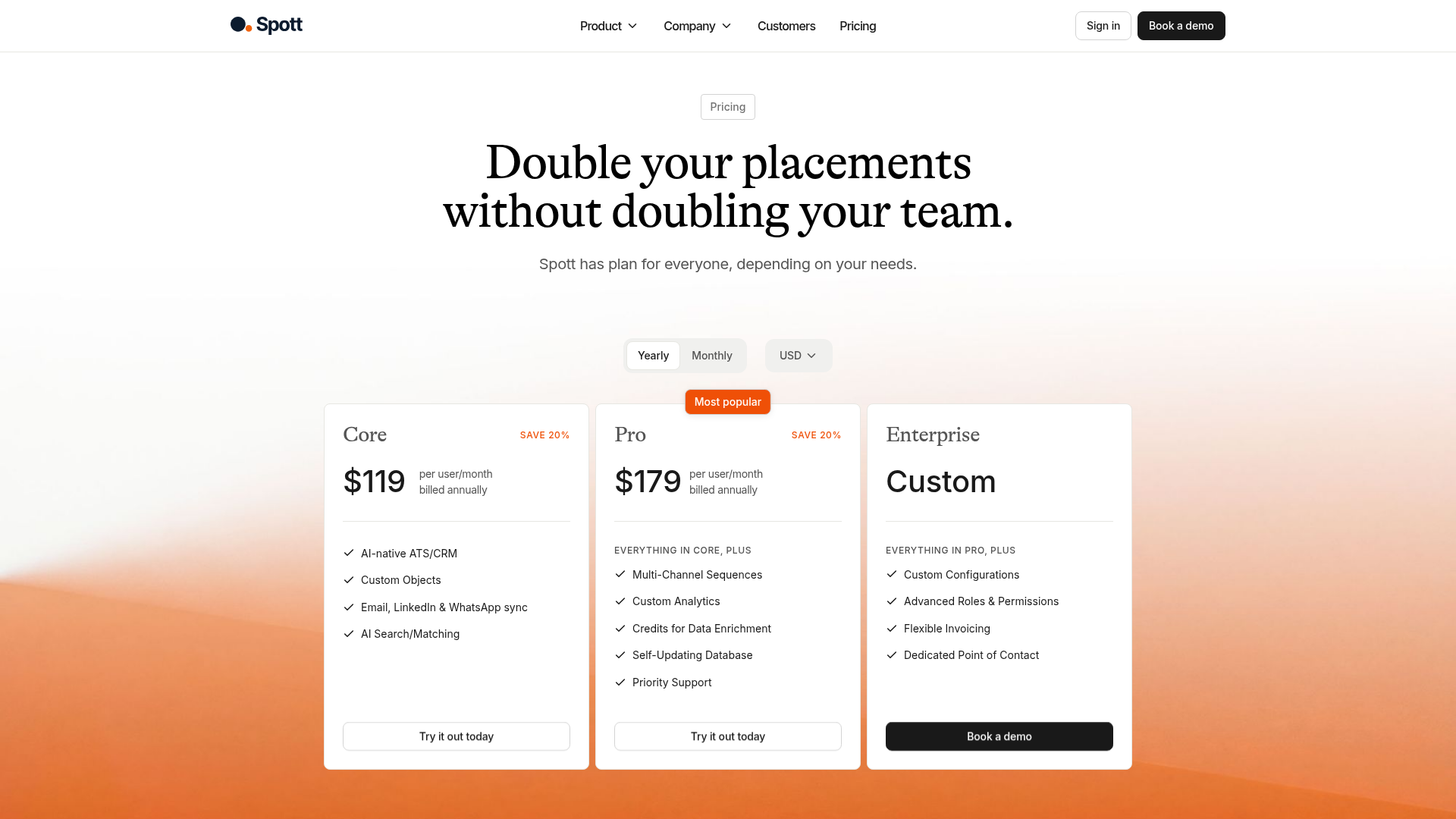 spott pricing screenshot