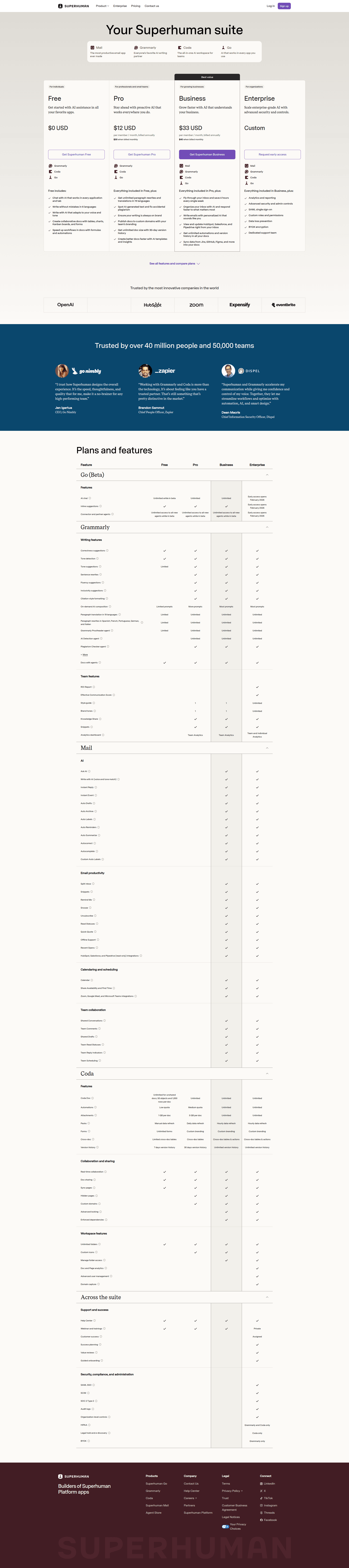superhuman pricing screenshot