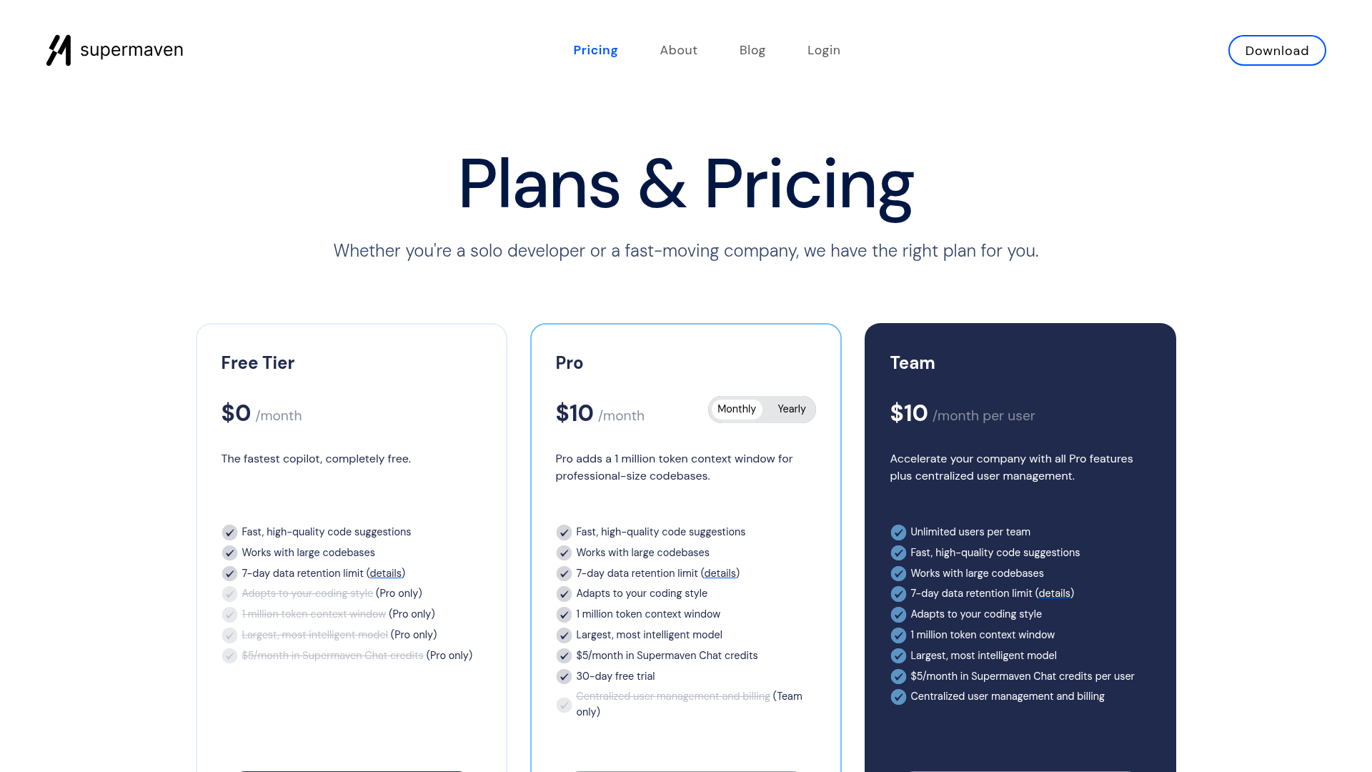 supermaven pricing screenshot