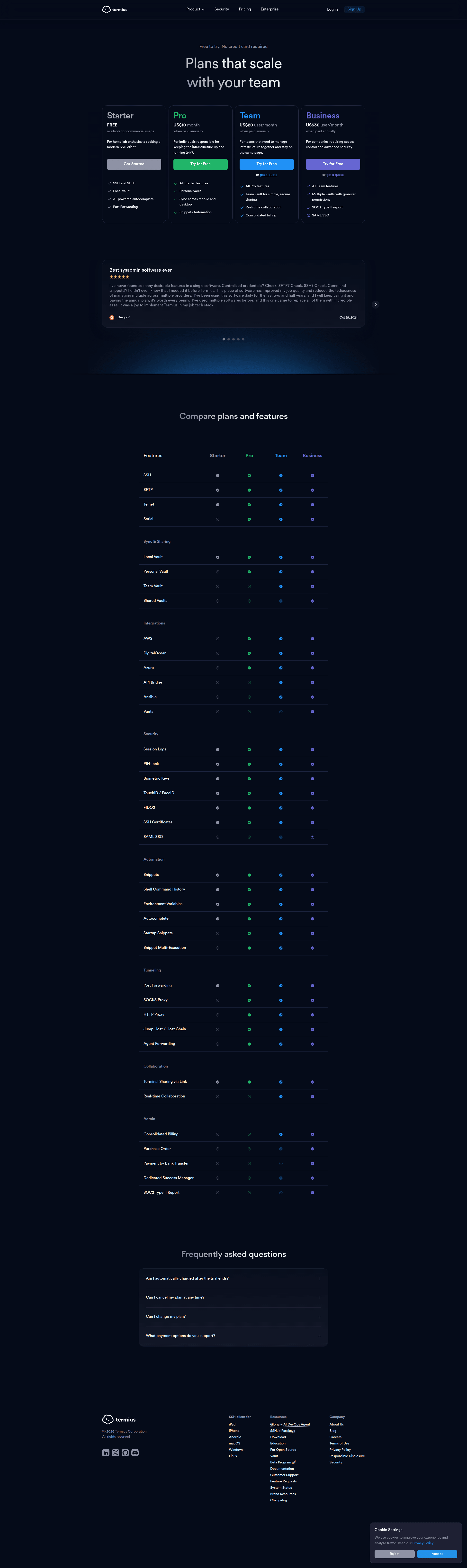 termius pricing screenshot