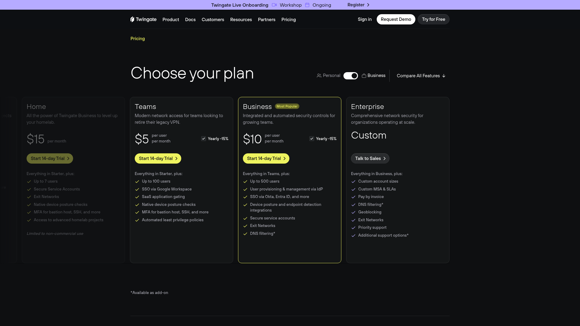twingate pricing screenshot