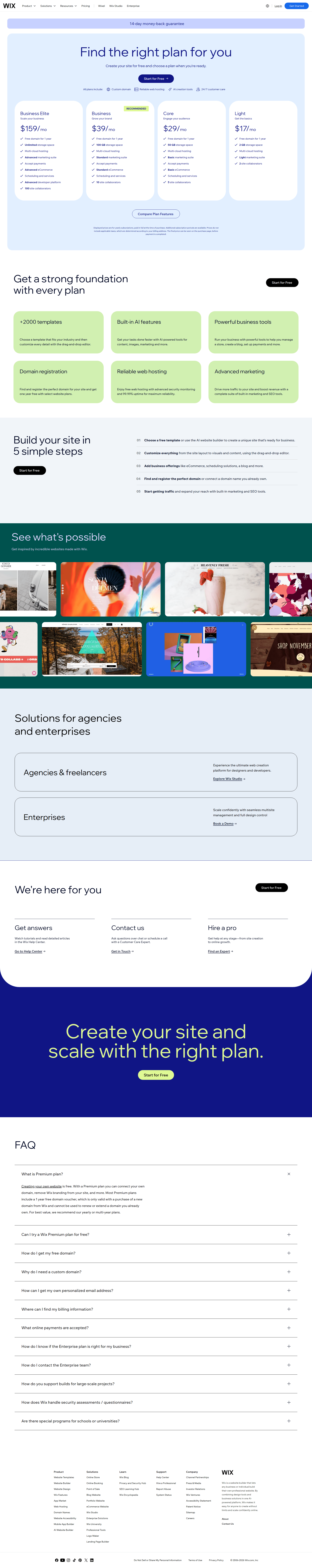 wix pricing screenshot