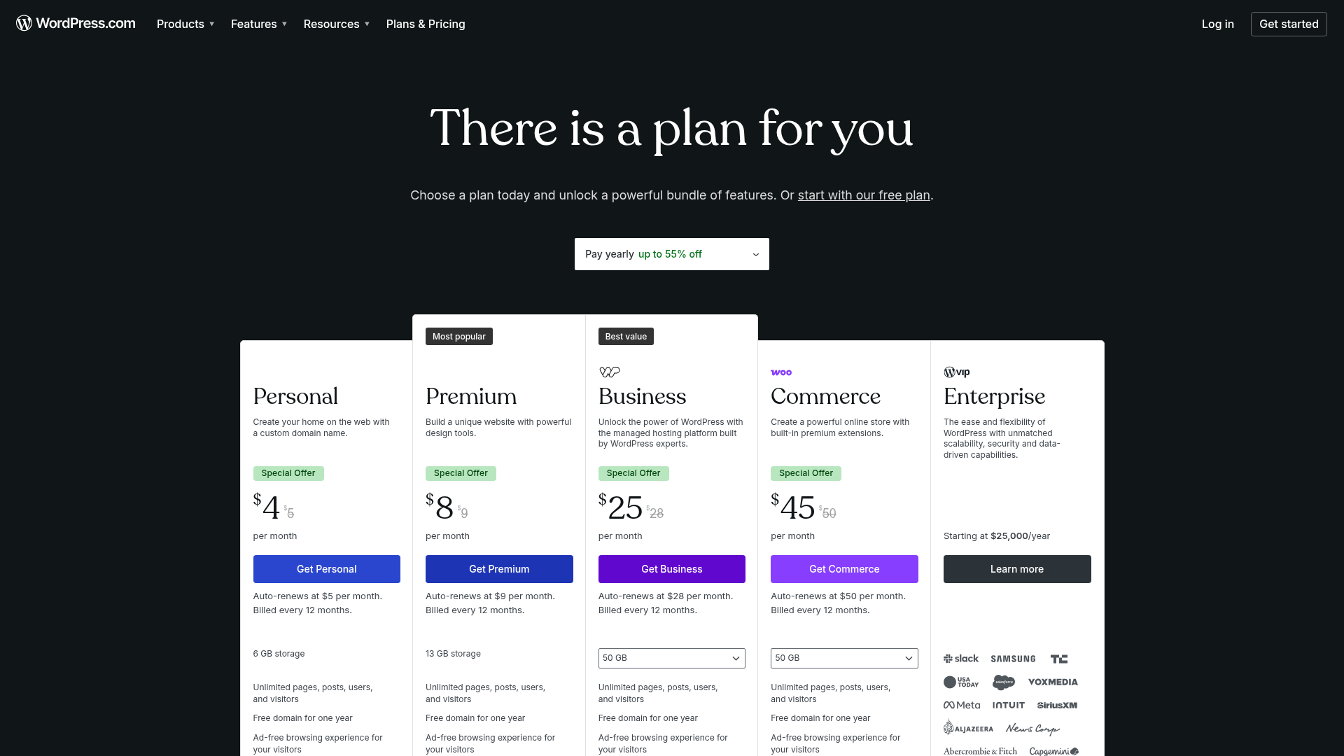 wordpress-com pricing screenshot