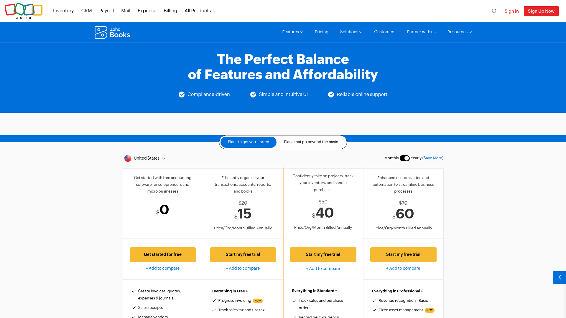 zoho pricing screenshot