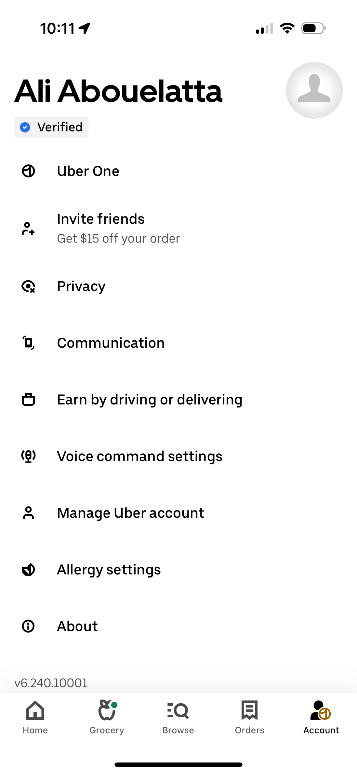 uber-eats profile screenshot