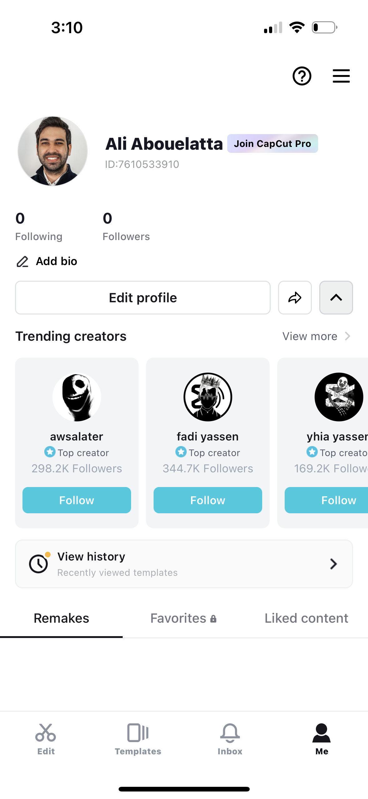 capcut profile screenshot